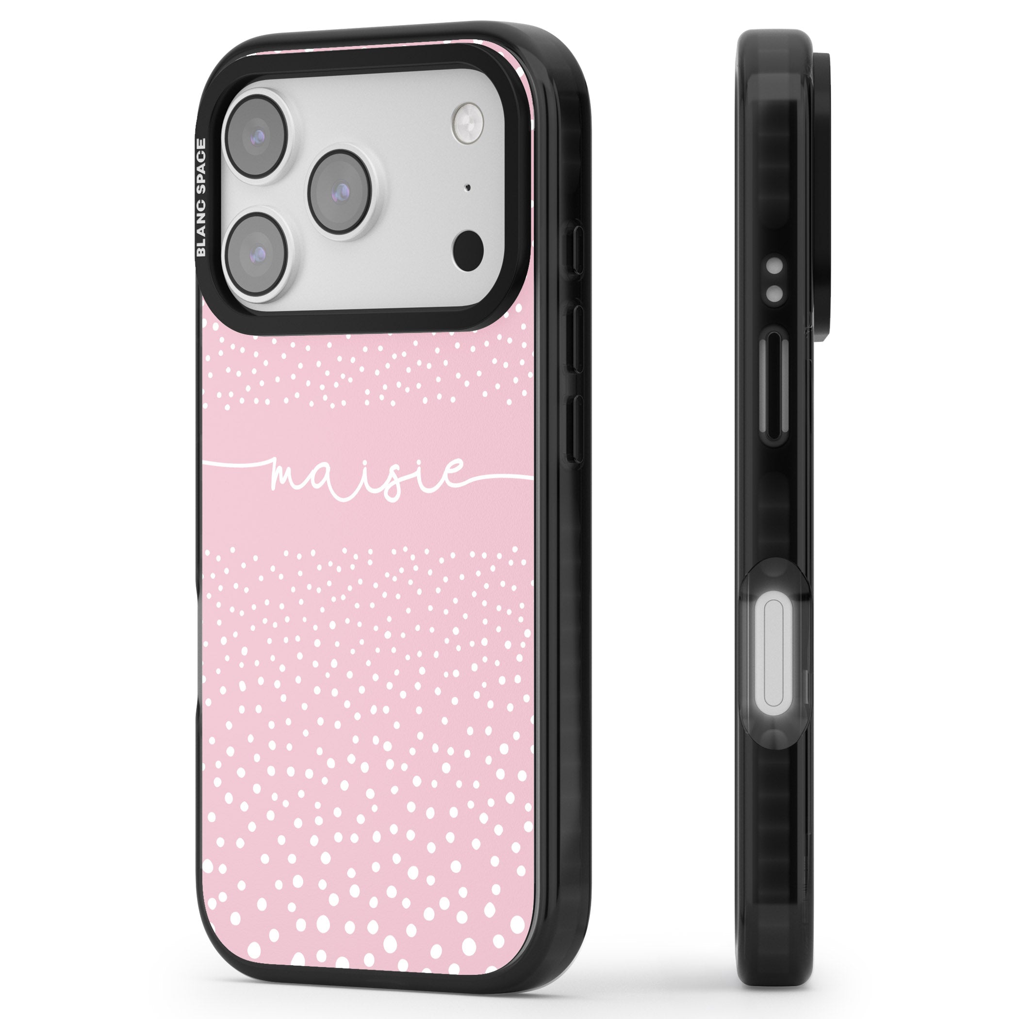 Personalised Pink Dots iPhone 17 Pro Max Impact Black Phone Case Side Profile