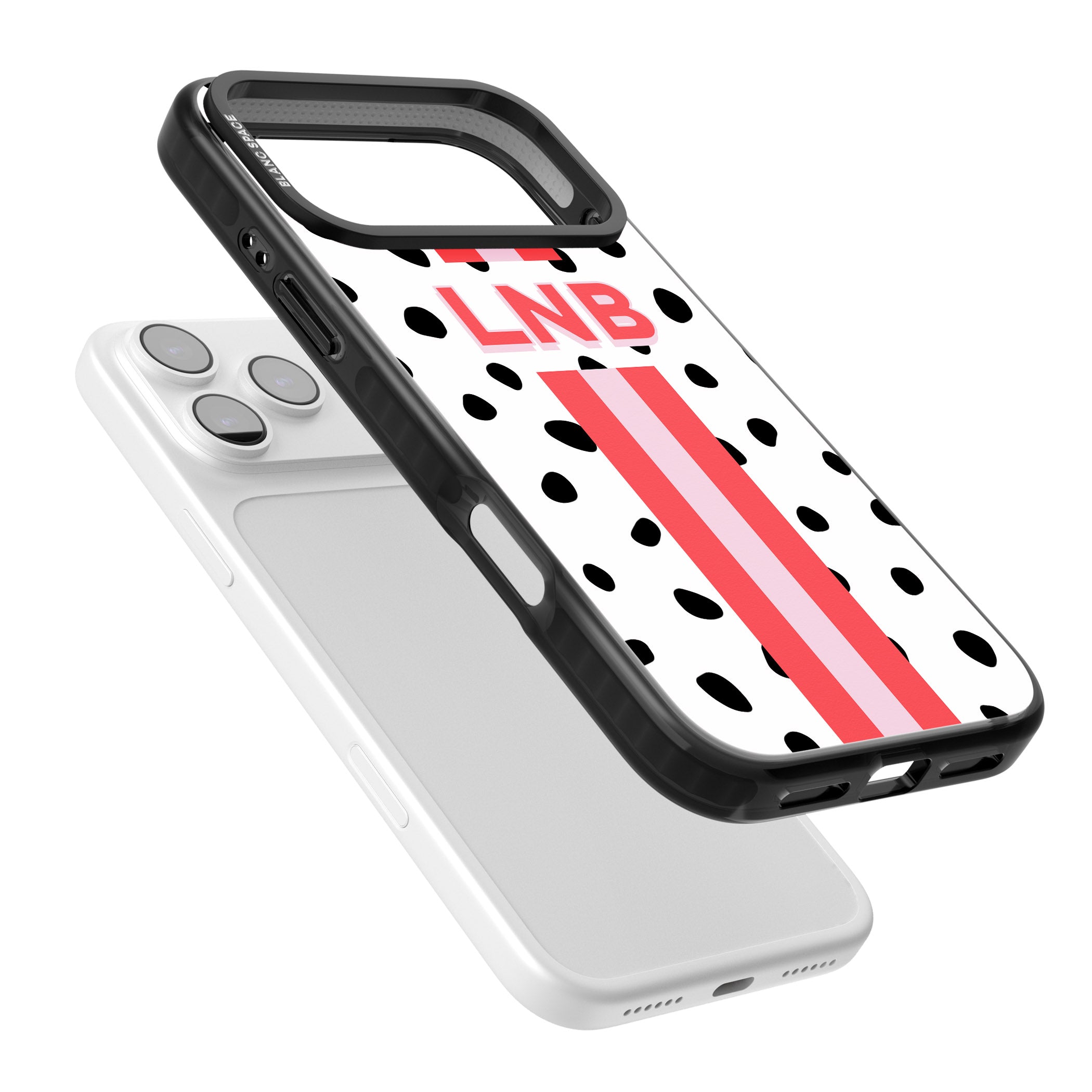 Personalised Polka & Pink Stripe iPhone 17 Pro Max Impact Black Phone Case Colours
