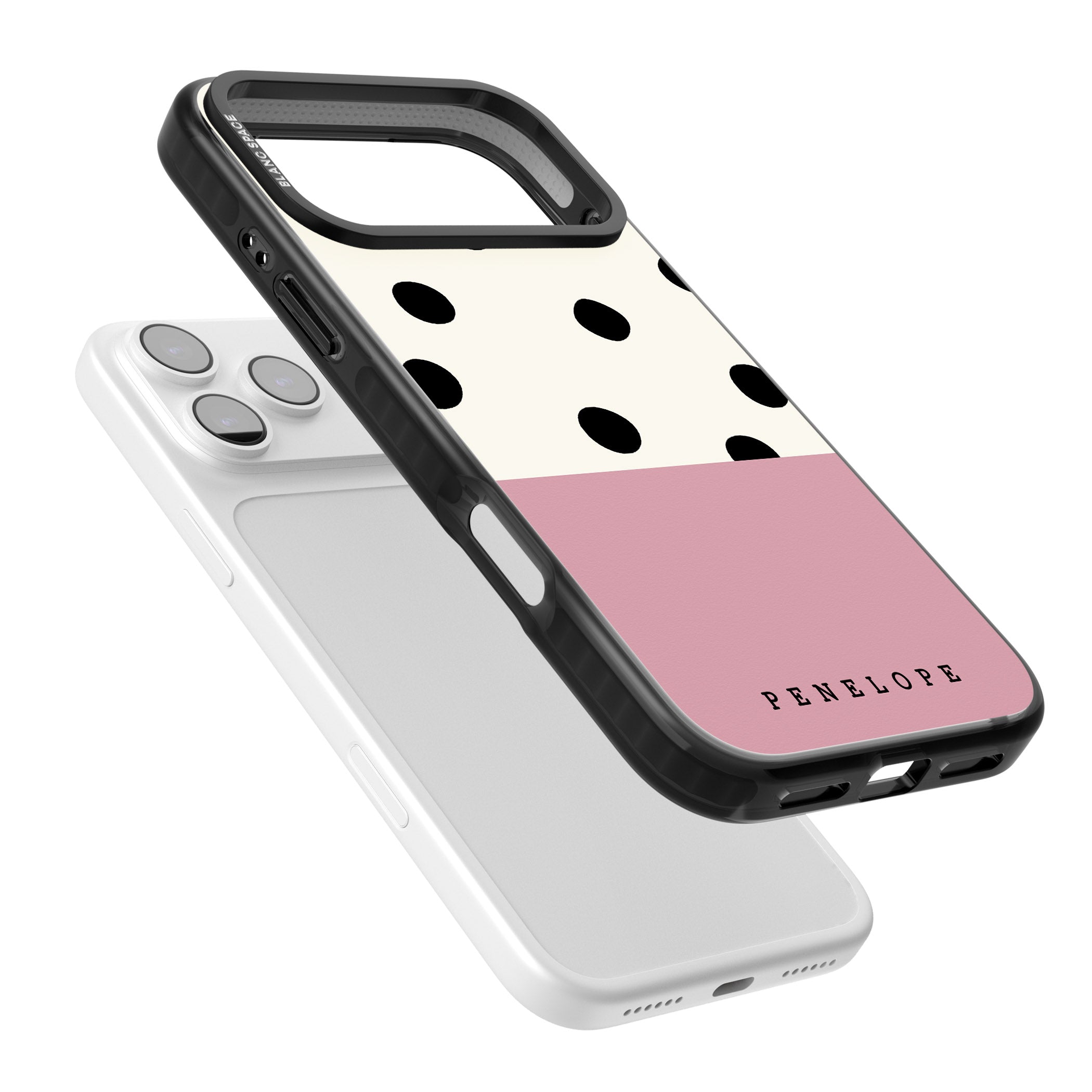 Personalised Pink Border Polka Dot iPhone 17 Pro Max Impact Black Phone Case Colours