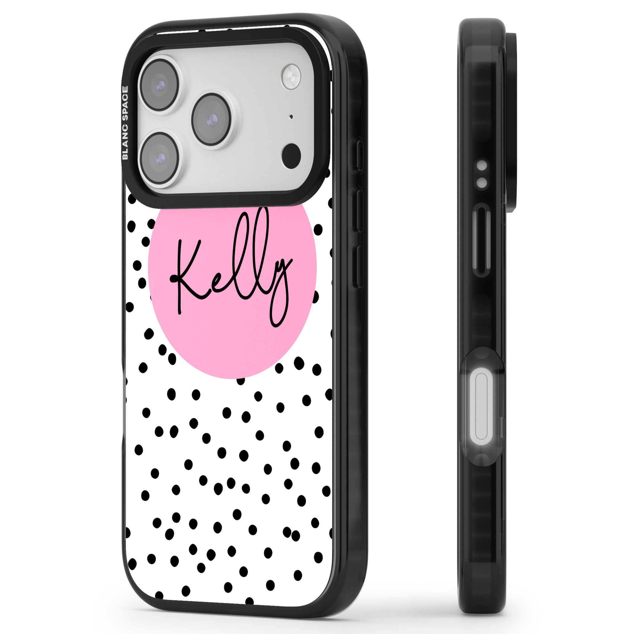 Personalised Pink Circle & Dots iPhone 17 Pro Max Impact Black Phone Case Side Profile