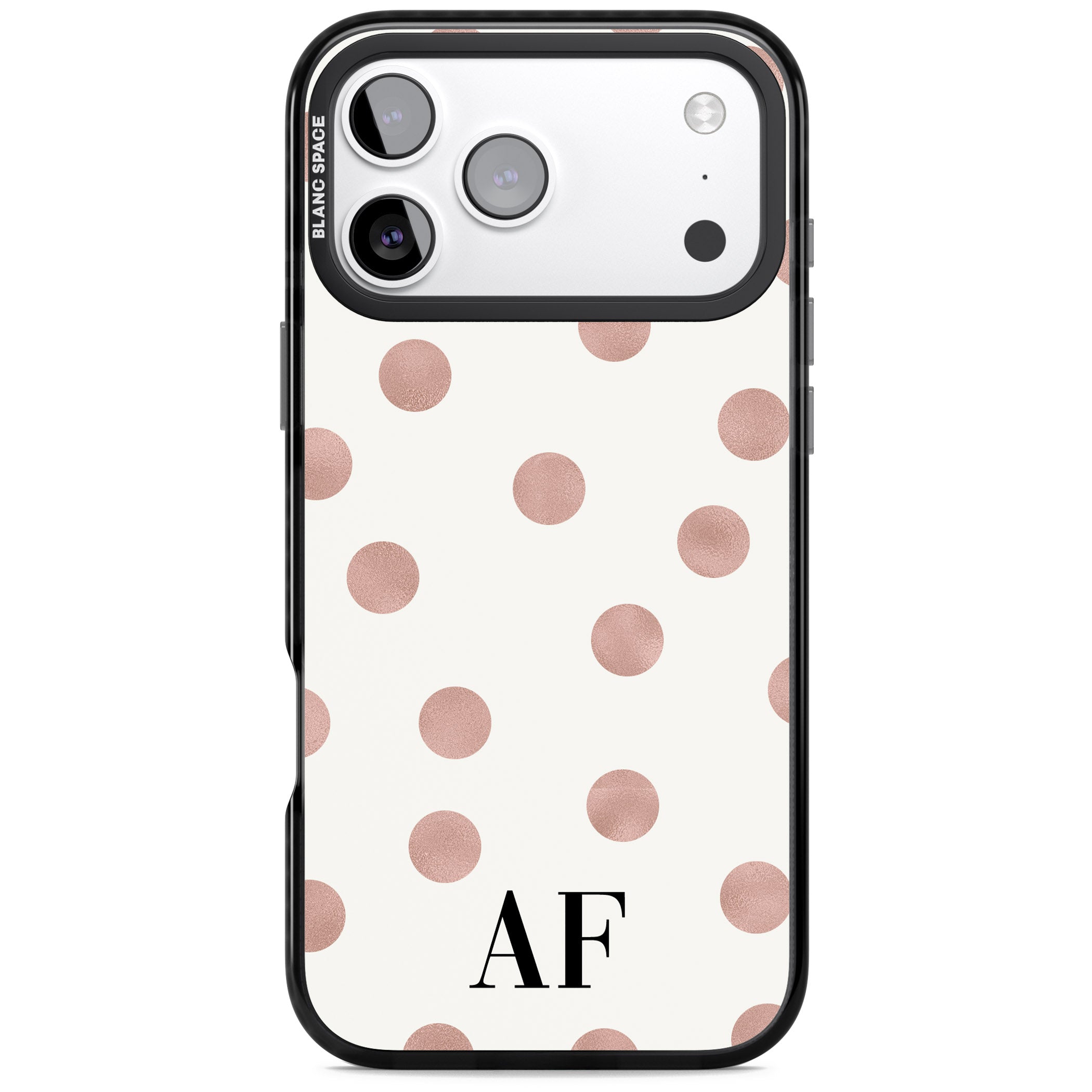 Personalised Rose Gold Dots & Initials iPhone 17 Pro Max Impact Black Phone Case