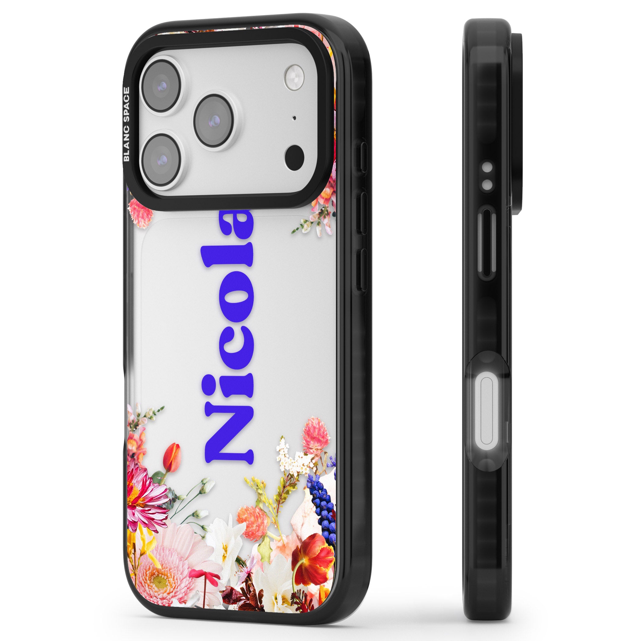 Personalised Floral Name iPhone 17 Pro Max Impact Black Phone Case Side Profile
