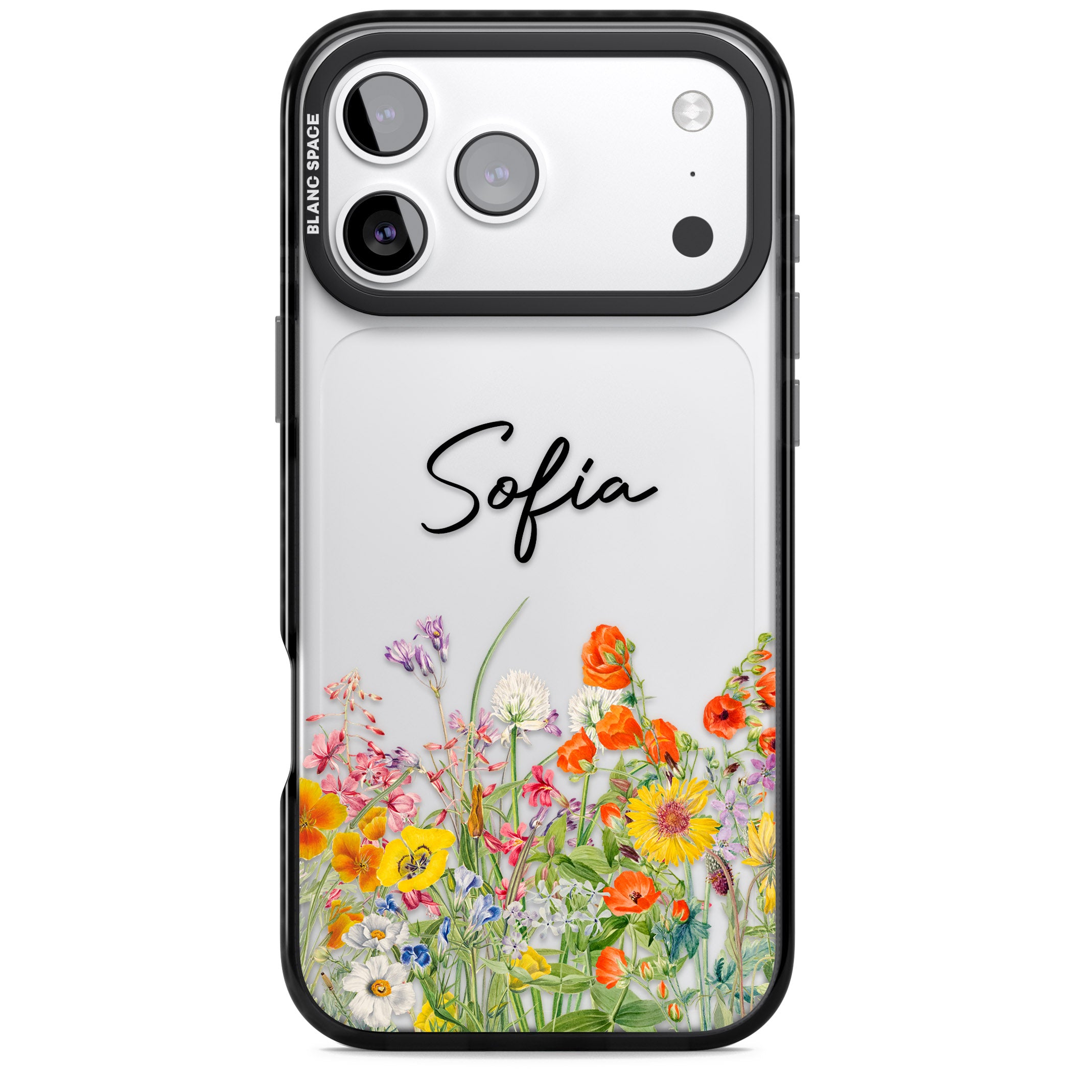 Personalised Summer Wildflowers iPhone 17 Pro Max Impact Black Phone Case