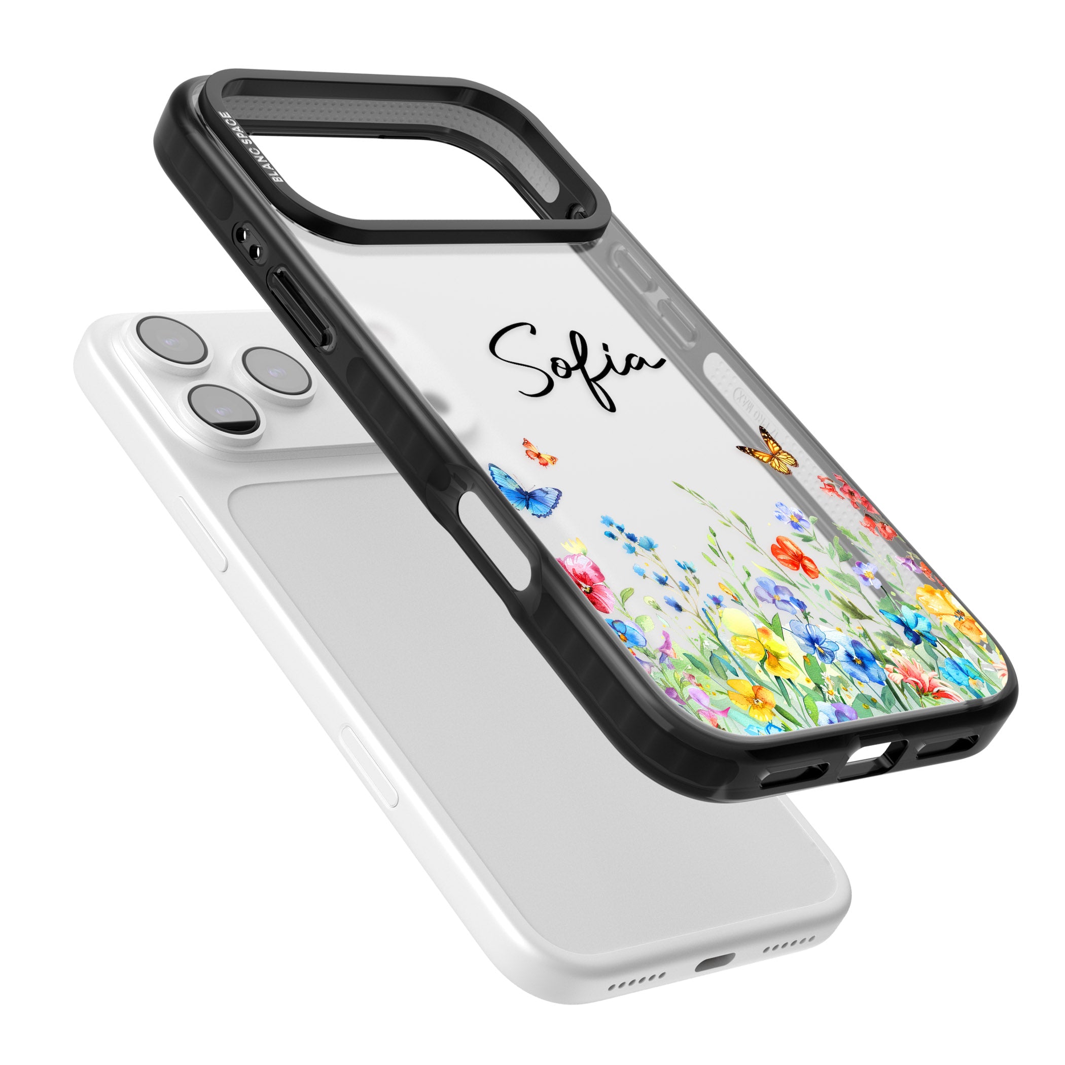 Personalised Buterflies Wildflowers iPhone 17 Pro Max Impact Black Phone Case Colours
