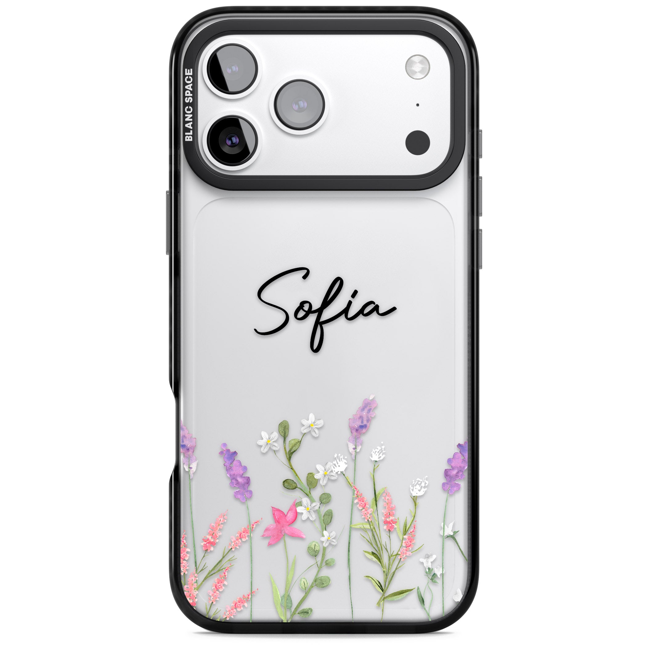 Personalised Lavender Wildflowers iPhone 17 Pro Max Impact Black Phone Case
