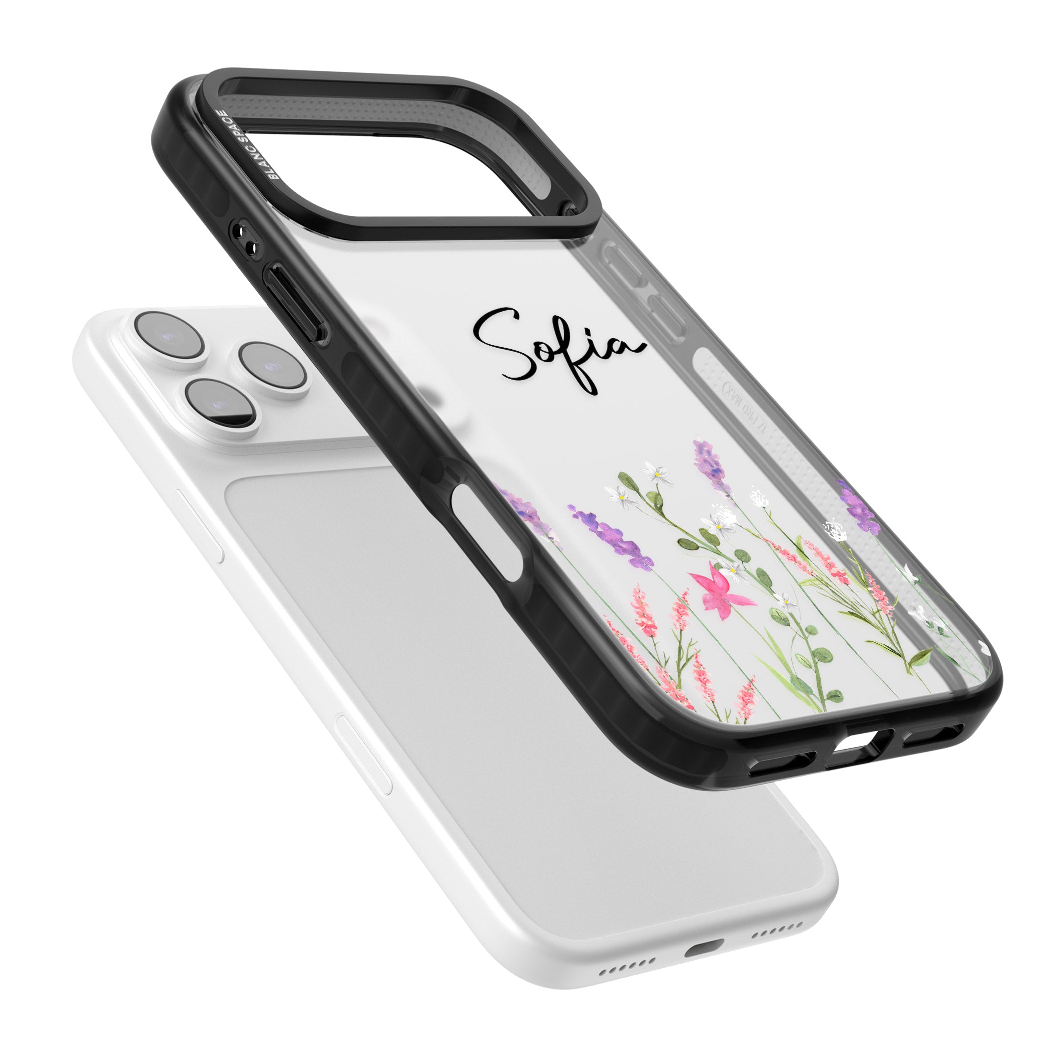 Personalised Lavender Wildflowers iPhone 17 Pro Max Impact Black Phone Case Colours