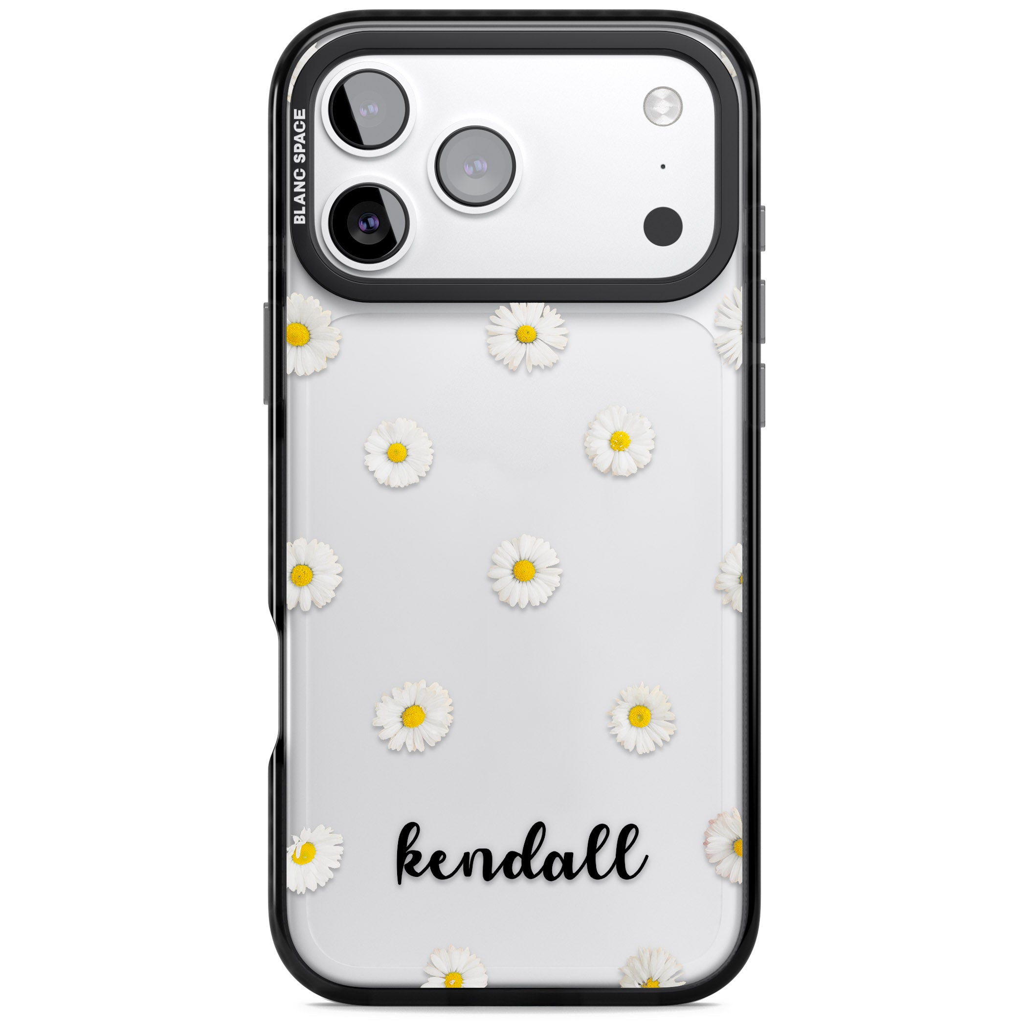 Personalised White Daisies & Cursive iPhone 17 Pro Max Impact Black Phone Case