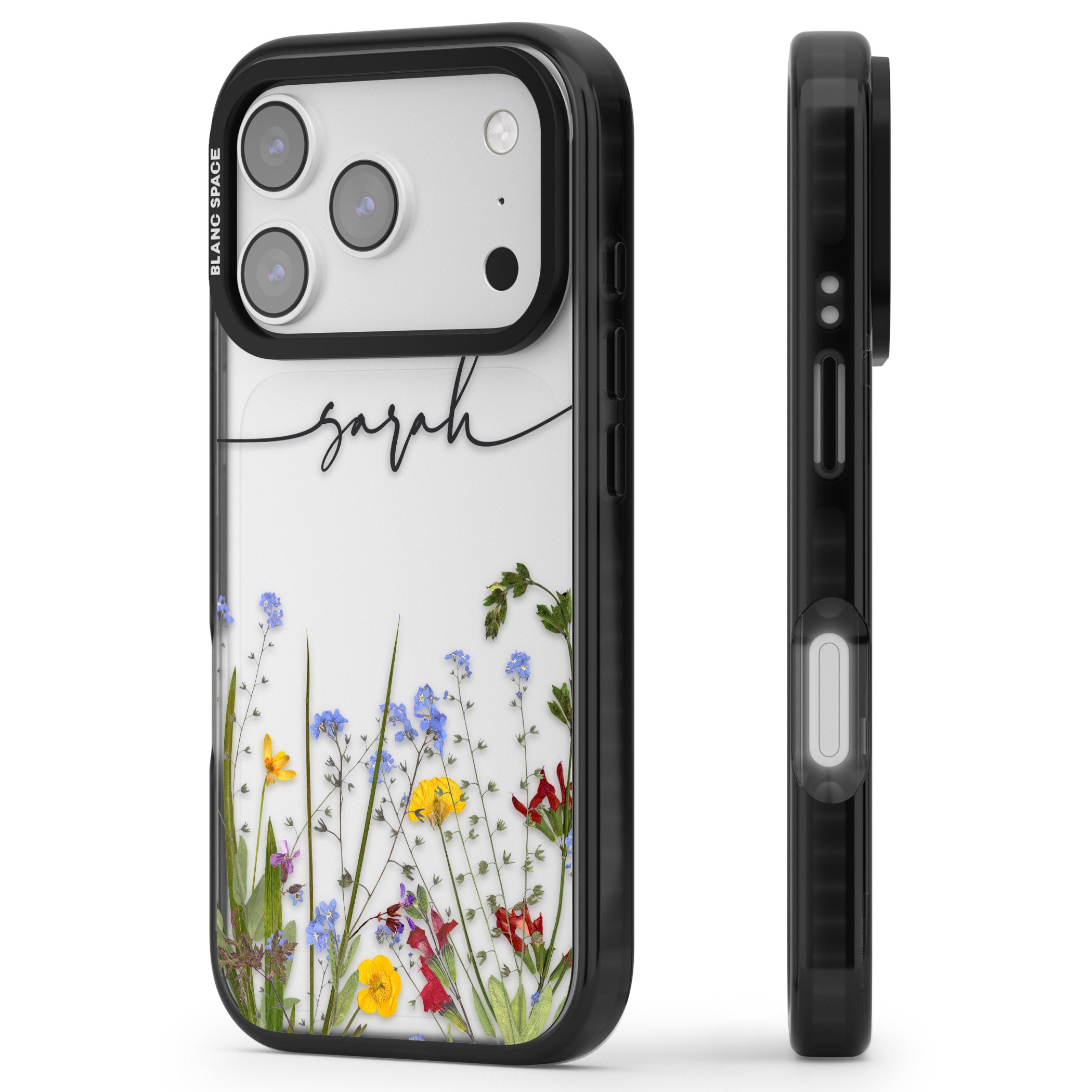 Personalised Wildflower Floral iPhone 17 Pro Max Impact Black Phone Case Side Profile