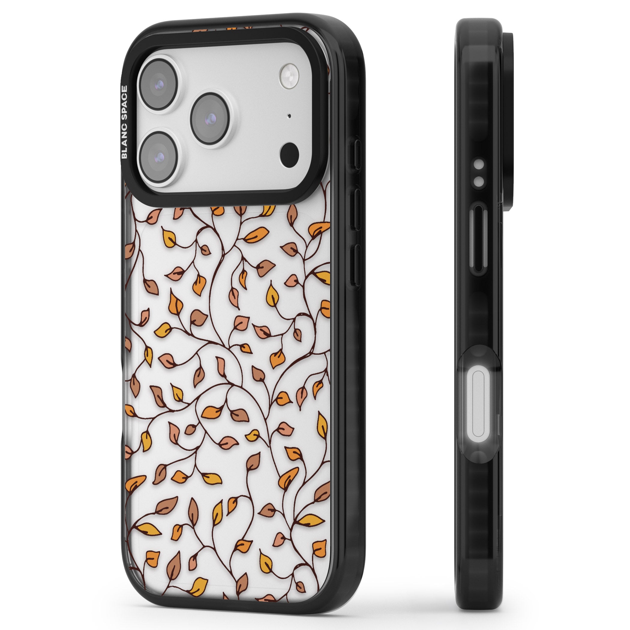 Personalised Autumn Leaves Pattern iPhone 17 Pro Max Impact Black Phone Case Side Profile