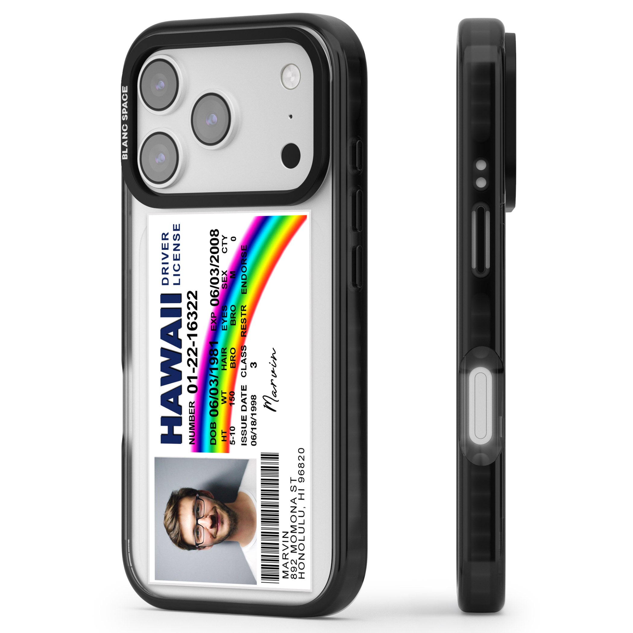 Personalised Hawaii Driving License iPhone 17 Pro Max Impact Black Phone Case Side Profile