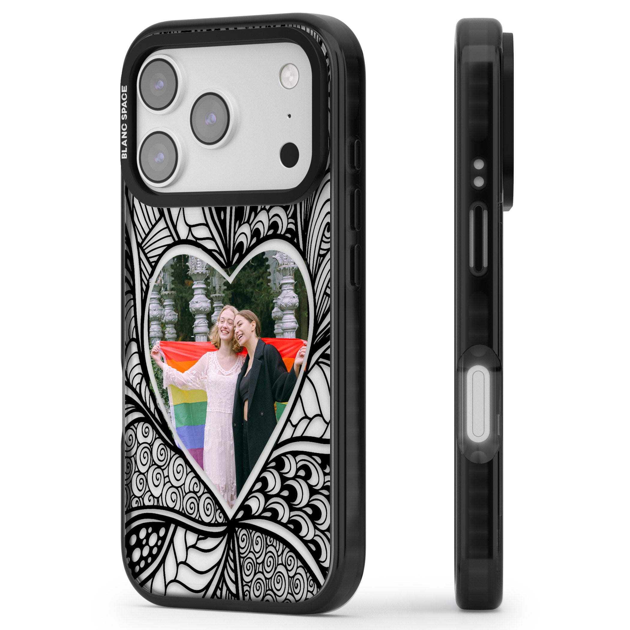 Personalised Henna Heart Photo Case iPhone 17 Pro Max Impact Black Phone Case Side Profile