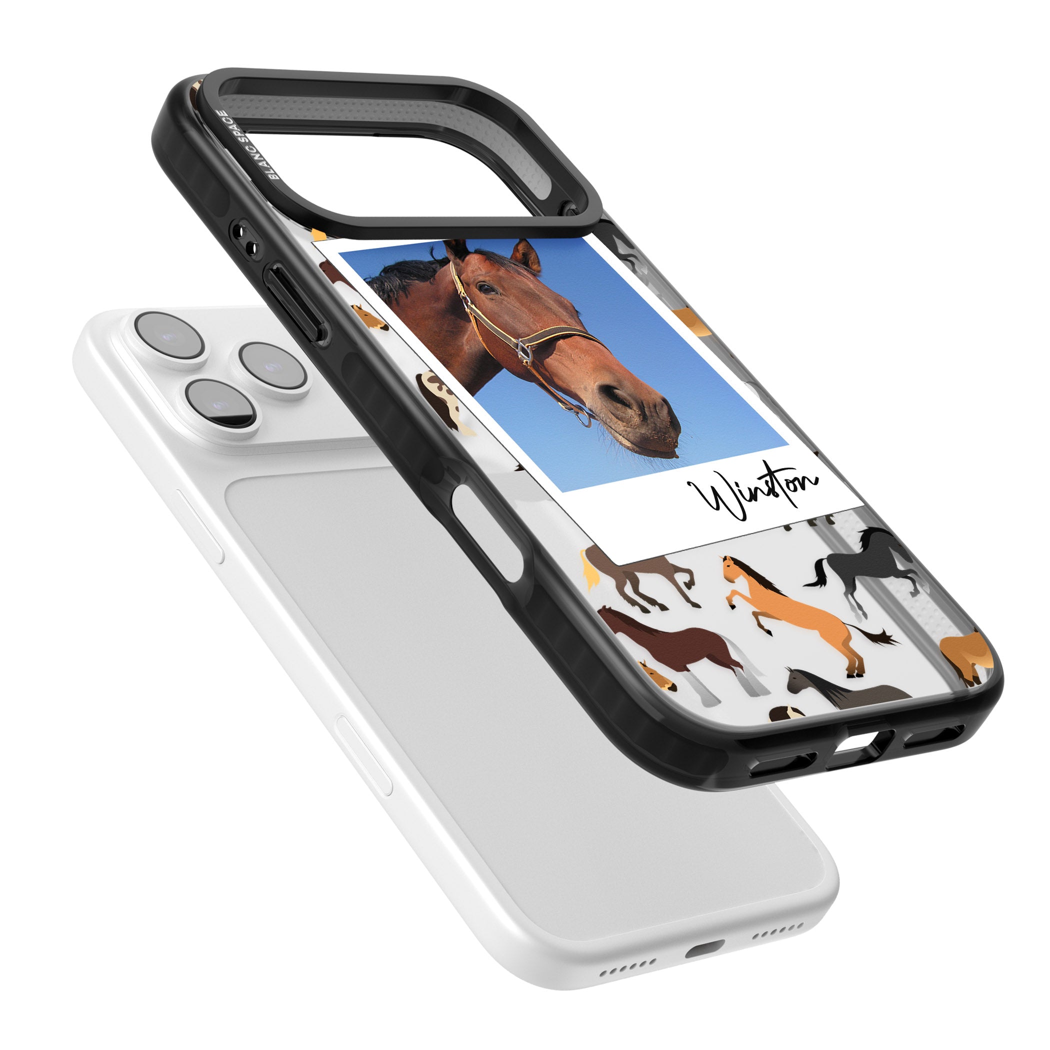 Personalised Horse Polaroid iPhone 17 Pro Max Impact Black Phone Case Colours
