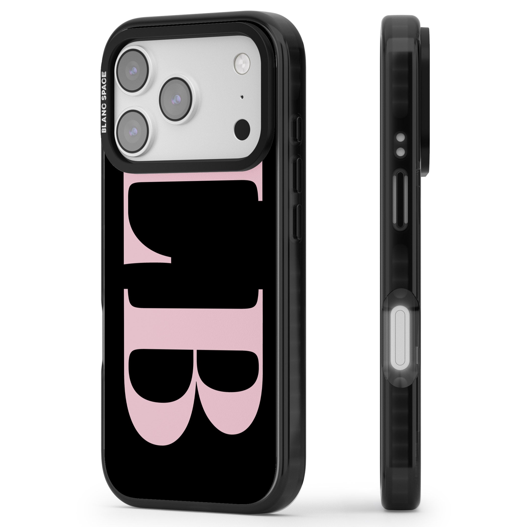 Personalised Pink & Black Green Letters iPhone 17 Pro Max Impact Black Phone Case Side Profile