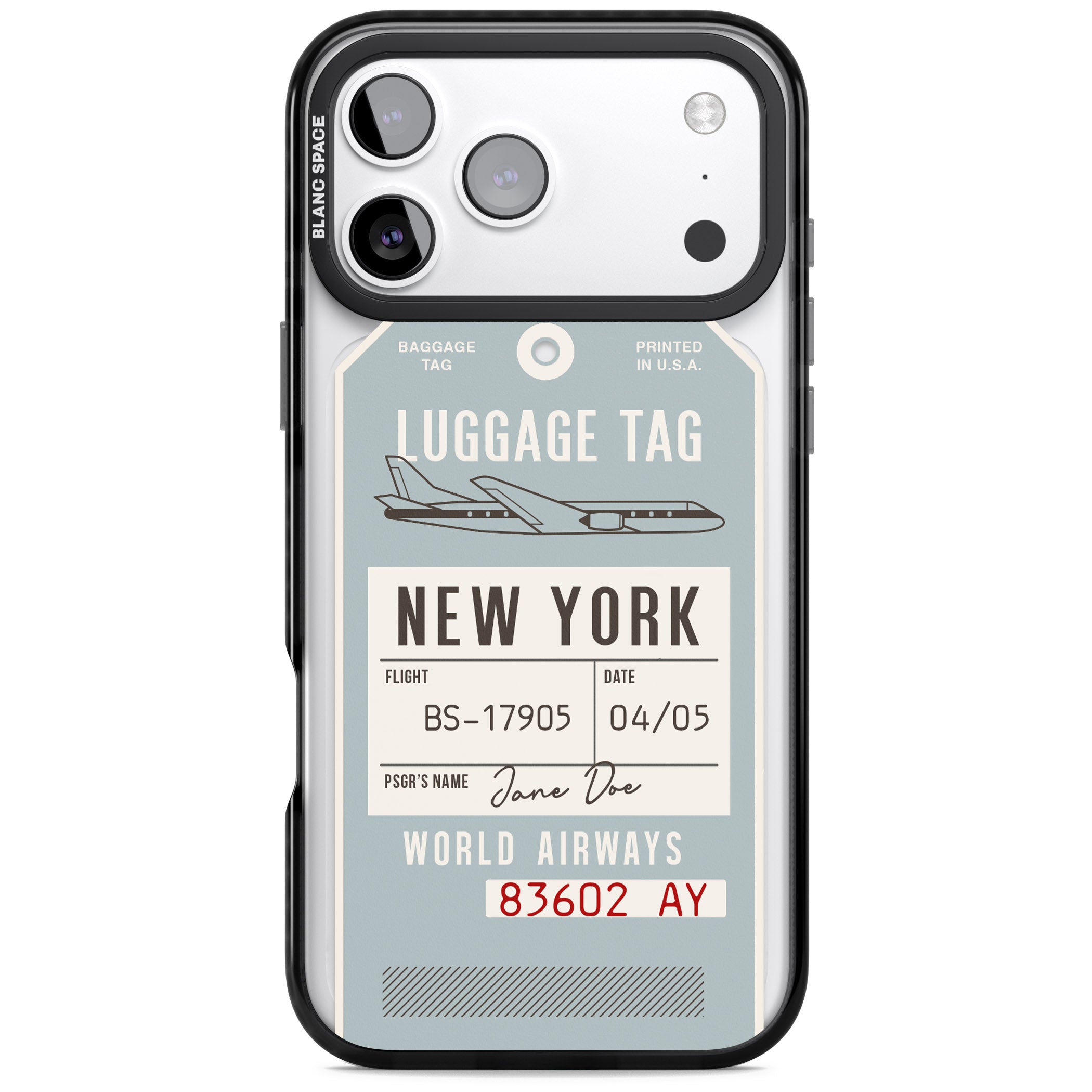 Personalised Vintage Usa Luggage Tag iPhone 17 Pro Max Impact Black Phone Case
