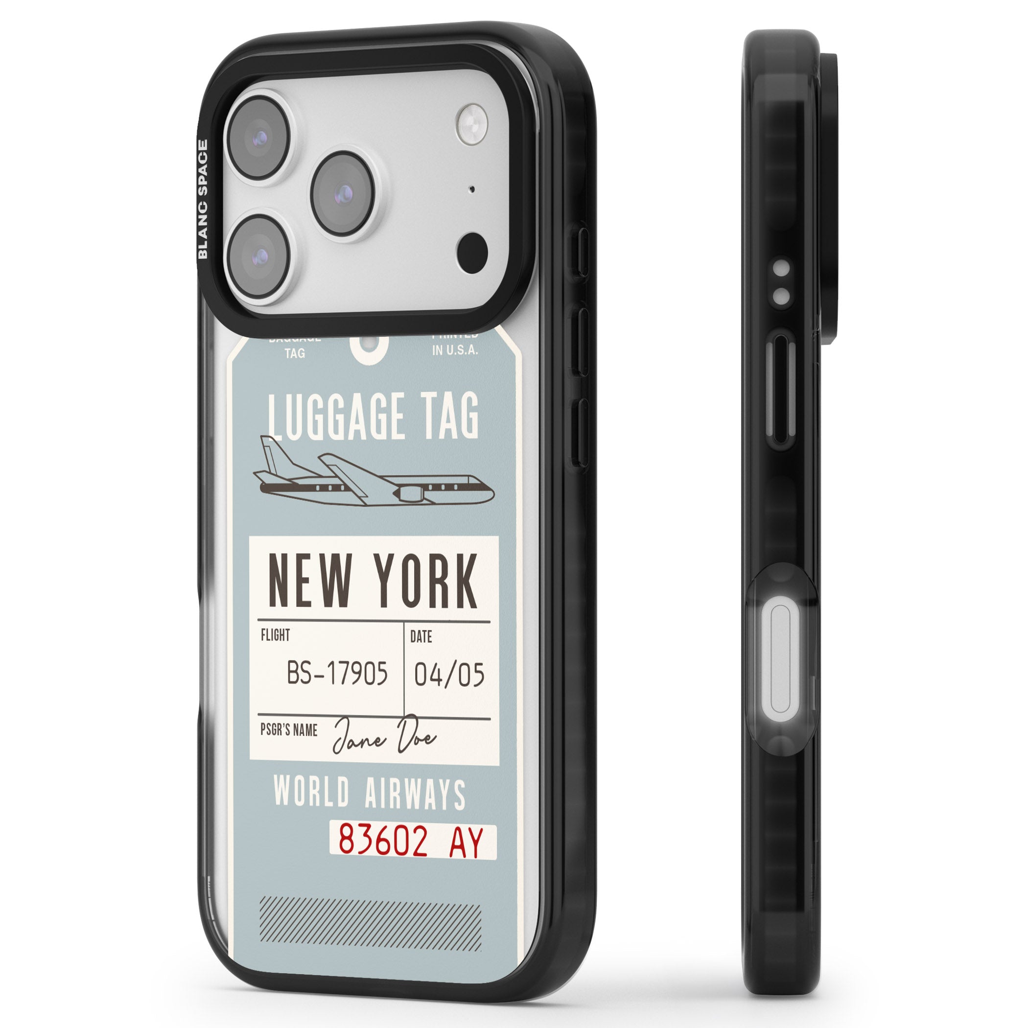 Personalised Vintage Usa Luggage Tag iPhone 17 Pro Max Impact Black Phone Case Side Profile