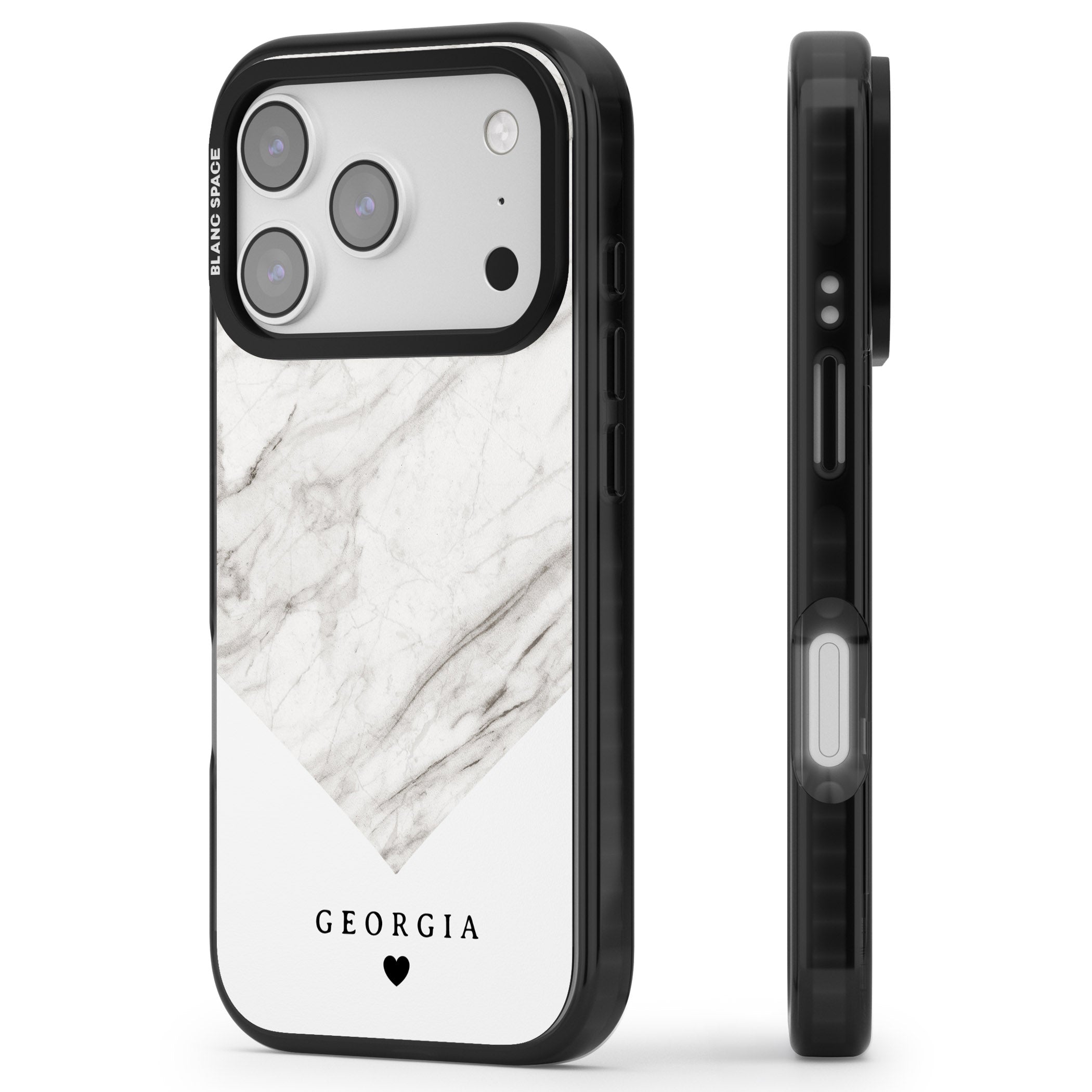 Personalised White Marble iPhone 17 Pro Max Impact Black Phone Case Side Profile