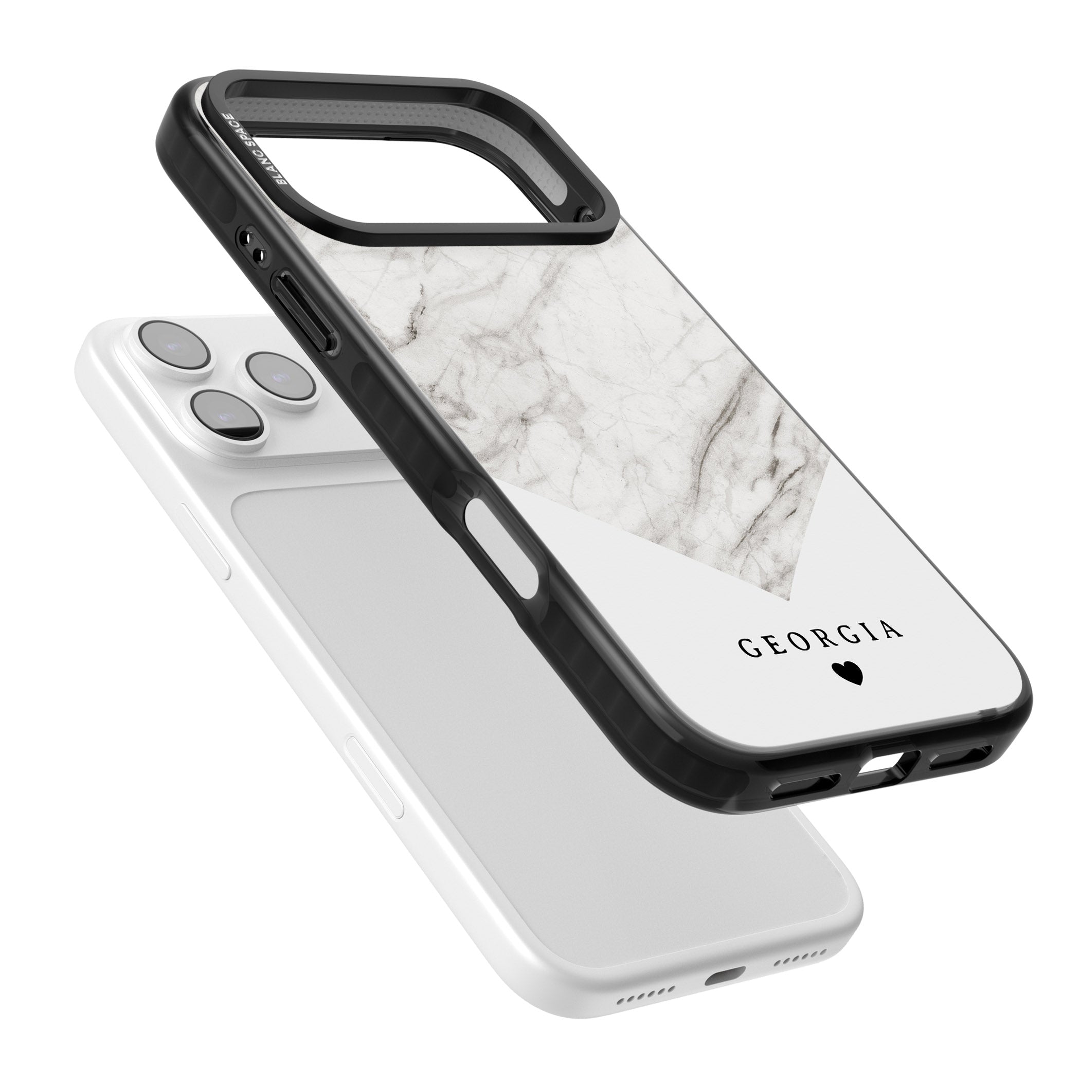 Personalised White Marble iPhone 17 Pro Max Impact Black Phone Case Colours