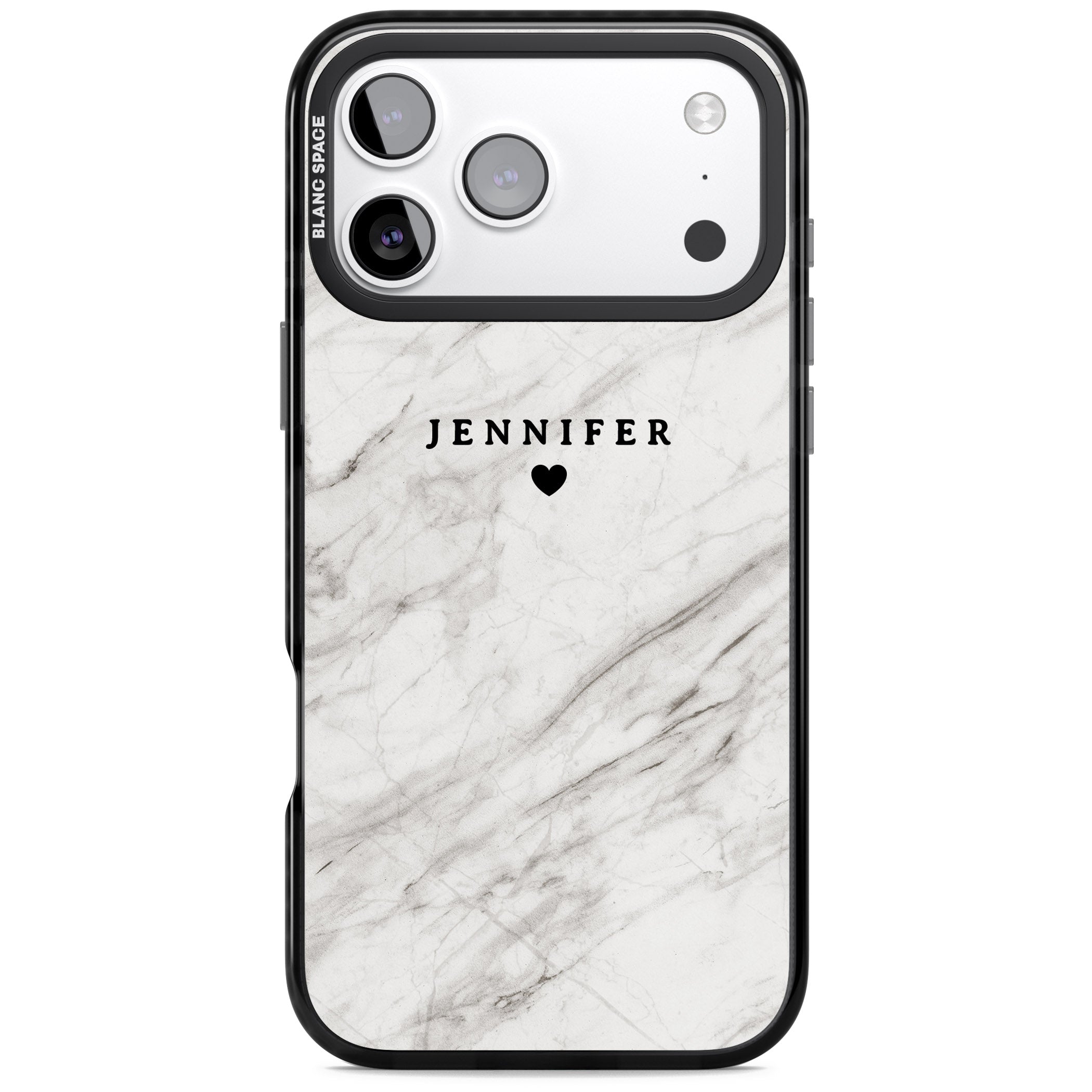 Personalised Light Grey Marble iPhone 17 Pro Max Impact Black Phone Case