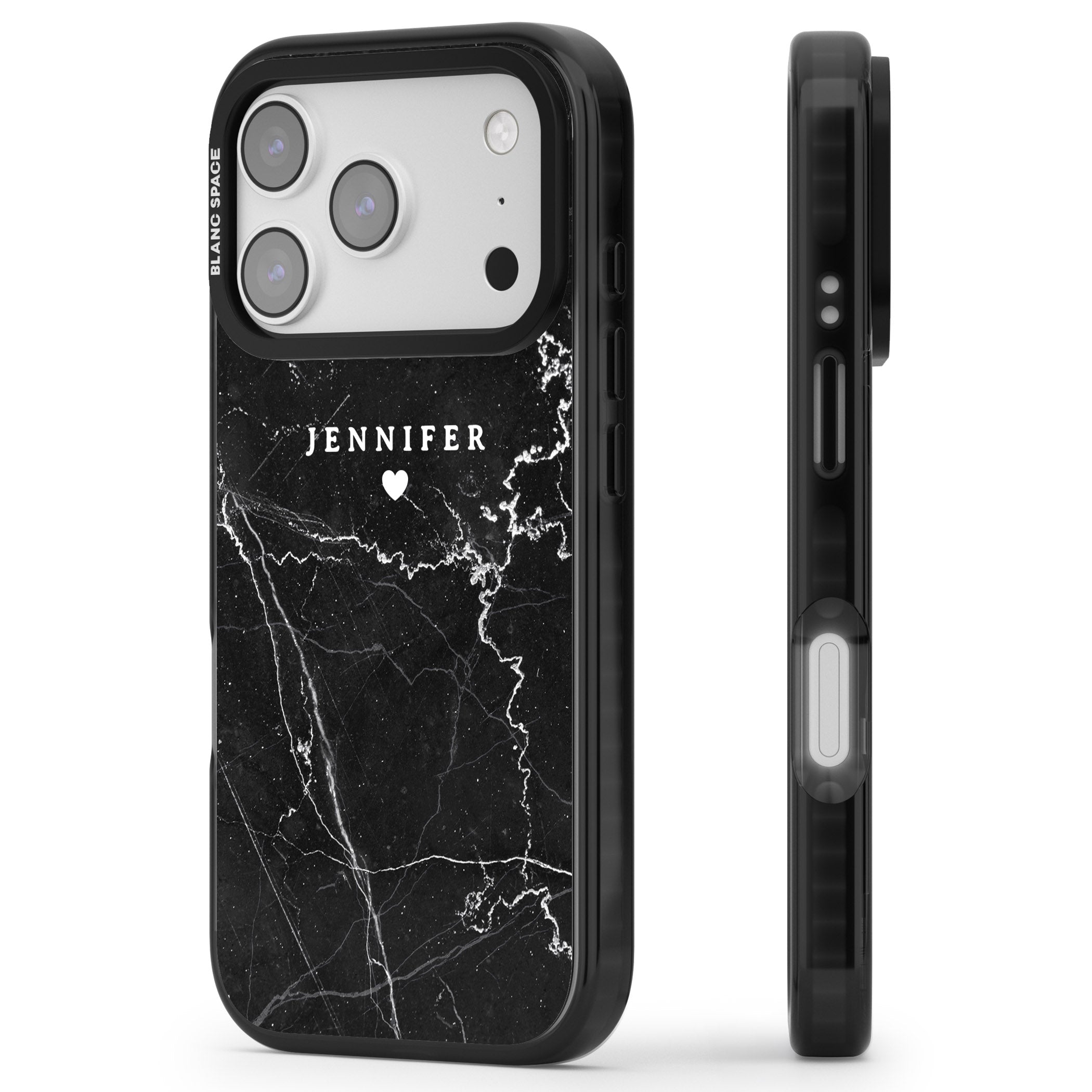 Personalised Black Marble iPhone 17 Pro Max Impact Black Phone Case Side Profile