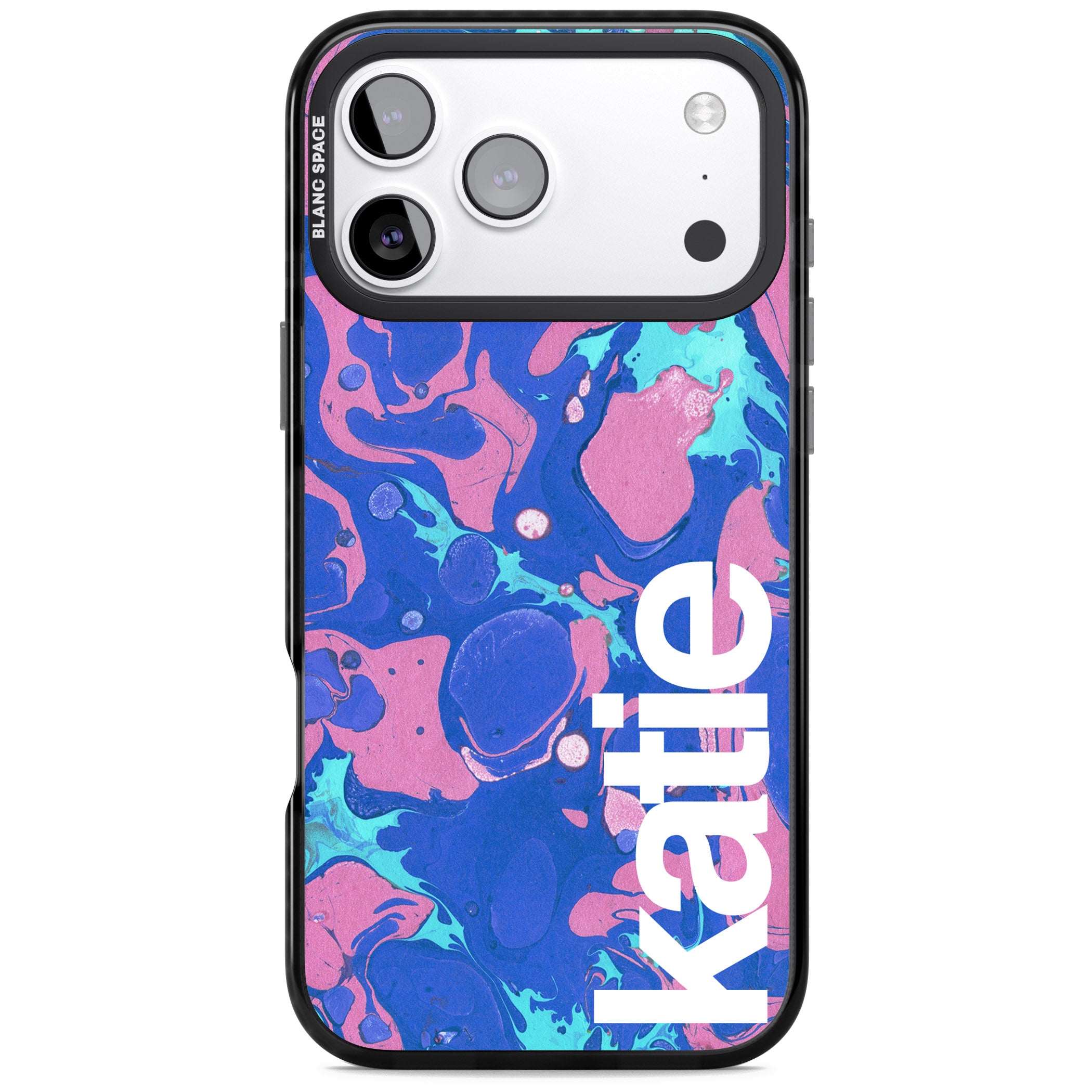 Personalised Navy & Turquoise Marbled iPhone 17 Pro Max Impact Black Phone Case