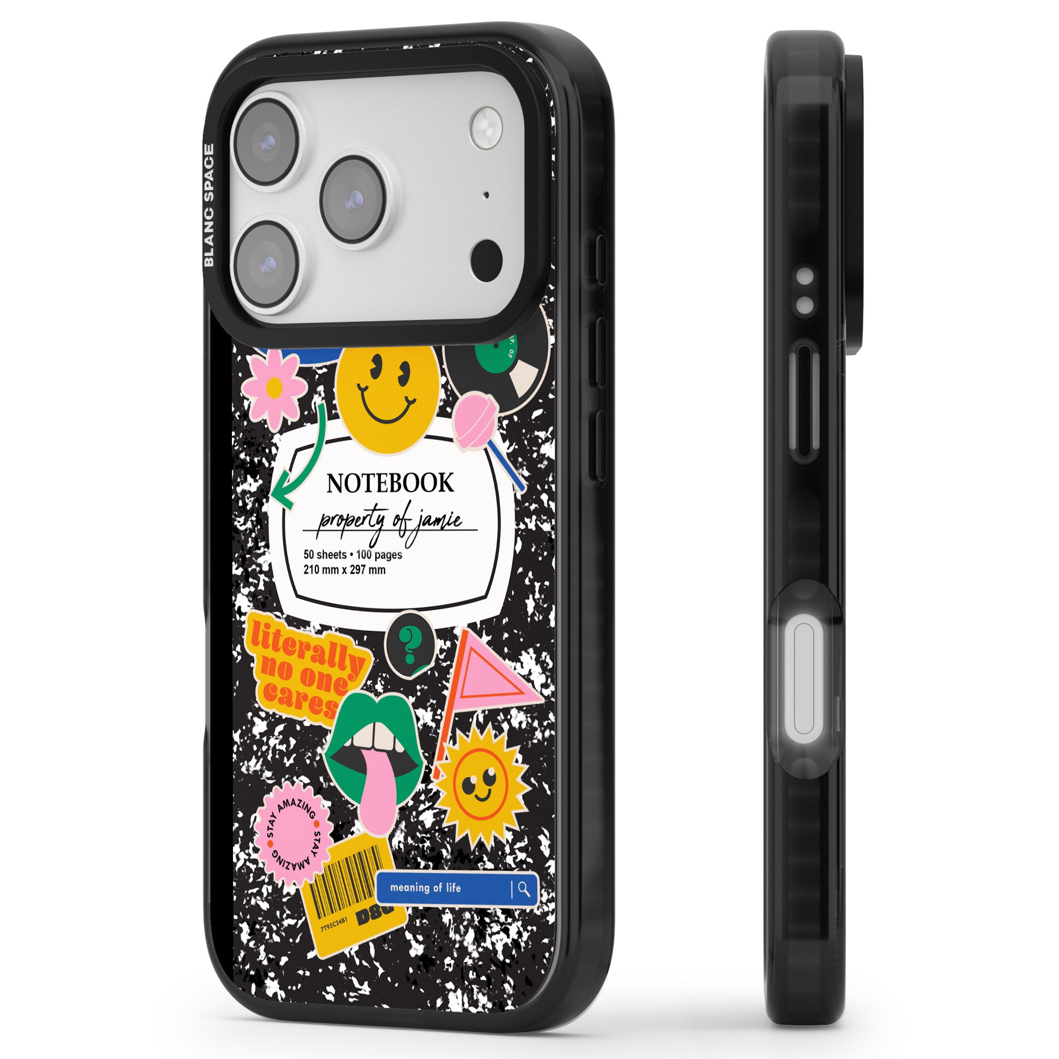 Personalised Quirky Notebook iPhone 17 Pro Max Impact Black Phone Case Side Profile