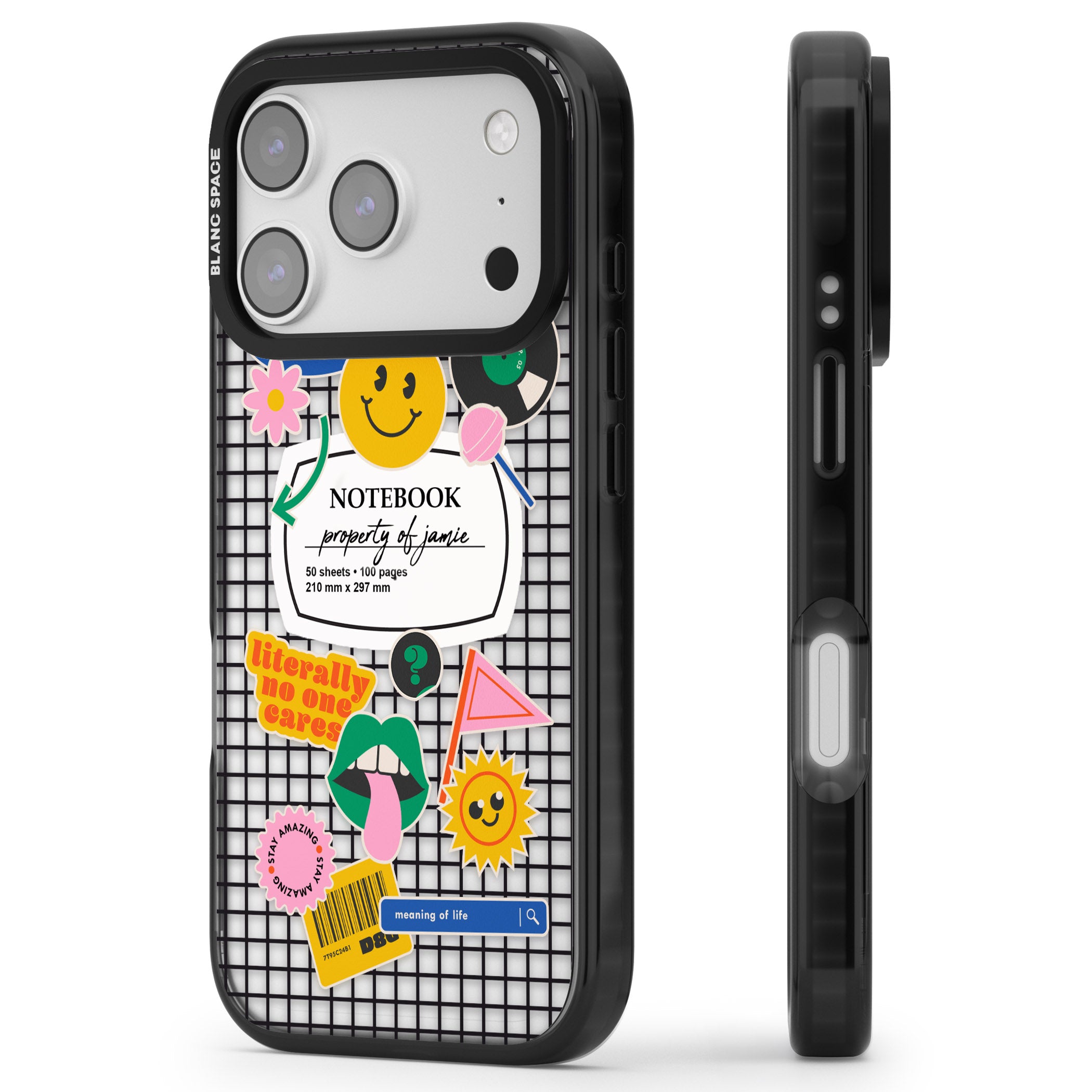 Personalised Sticker Mix Grid iPhone 17 Pro Max Impact Black Phone Case Side Profile