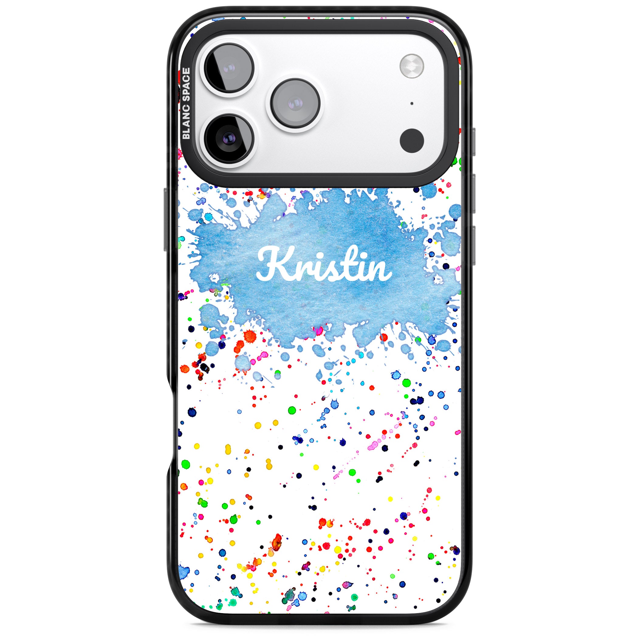 Personalised Rainbow Splatter Name iPhone 17 Pro Max Impact Black Phone Case