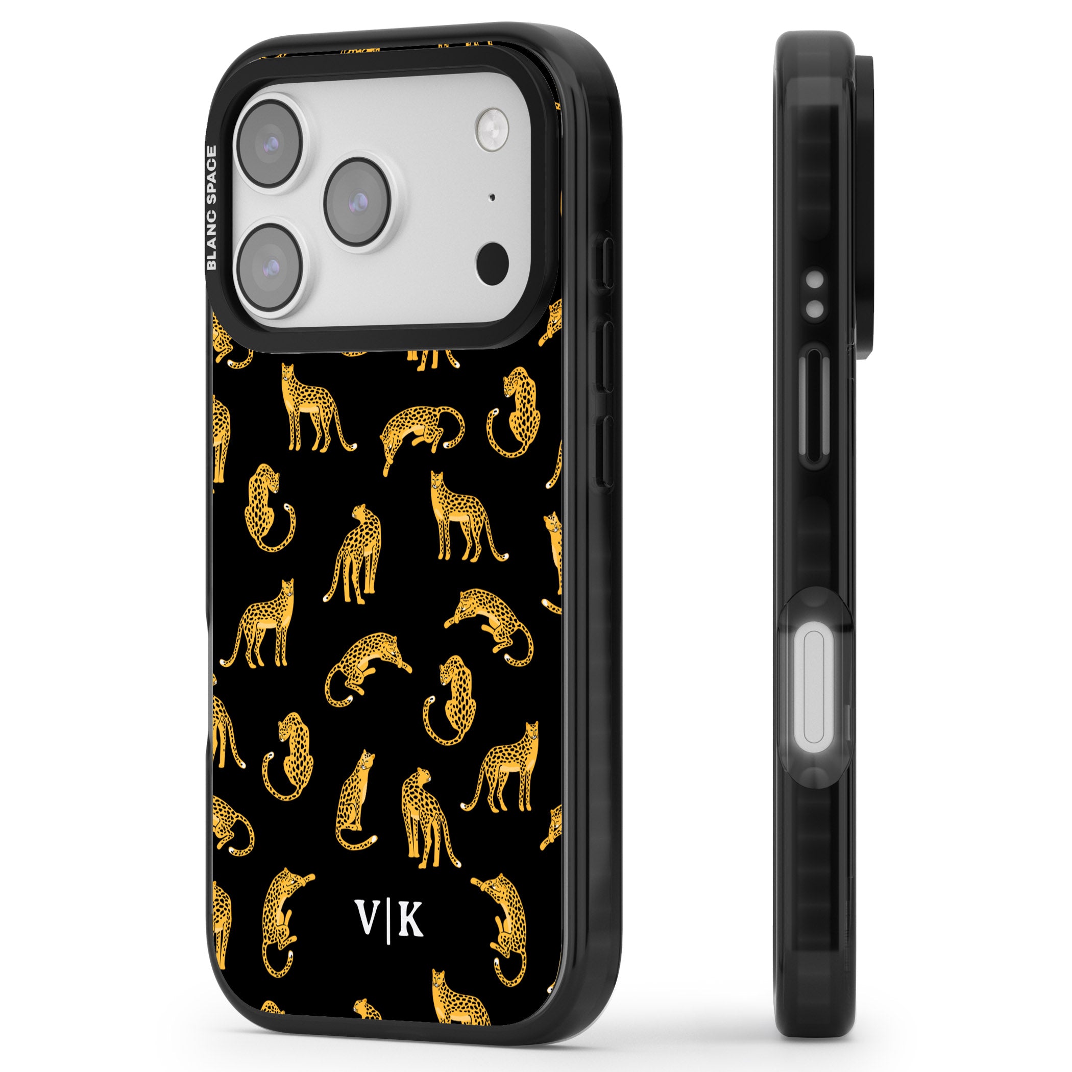 Personalised Gold Cheetah Pattern iPhone 17 Pro Max Impact Black Phone Case Side Profile