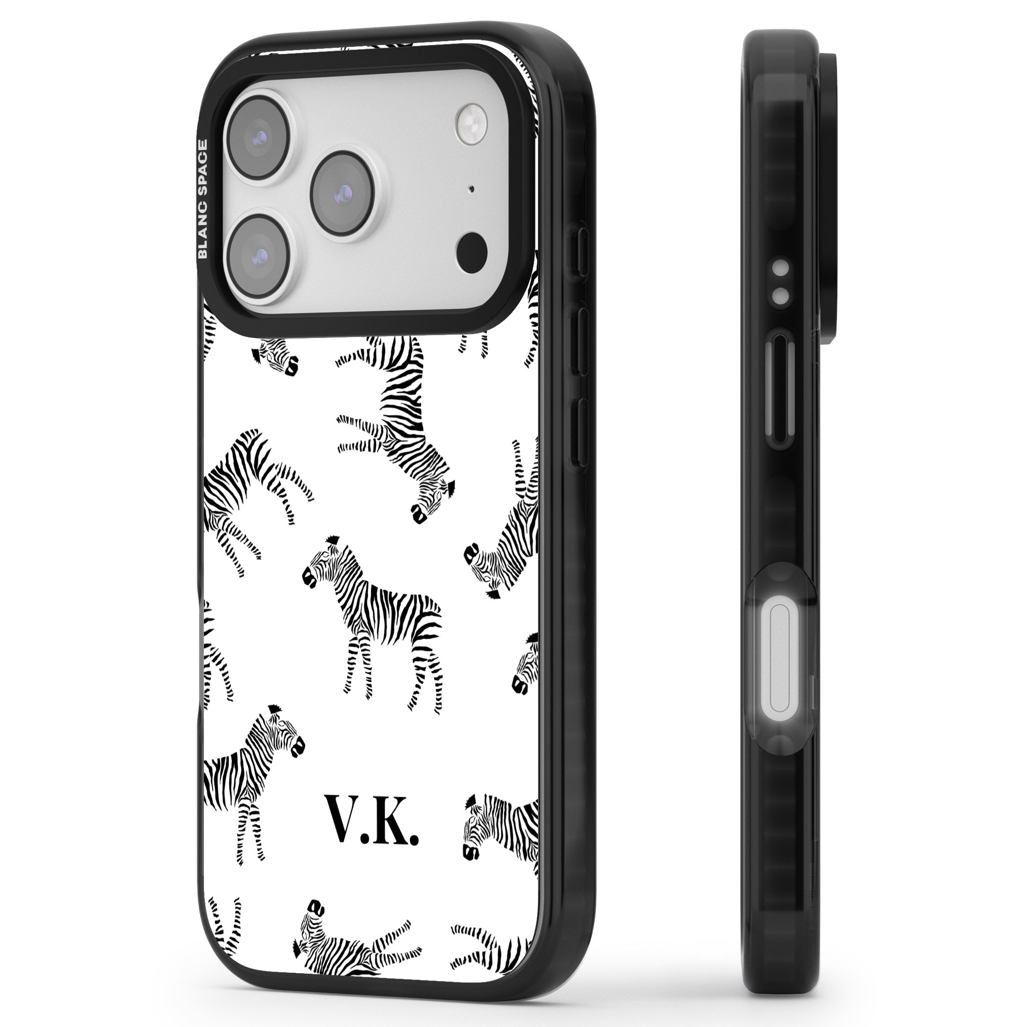 Personalised Zebra Pattern iPhone 17 Pro Max Impact Black Phone Case Side Profile