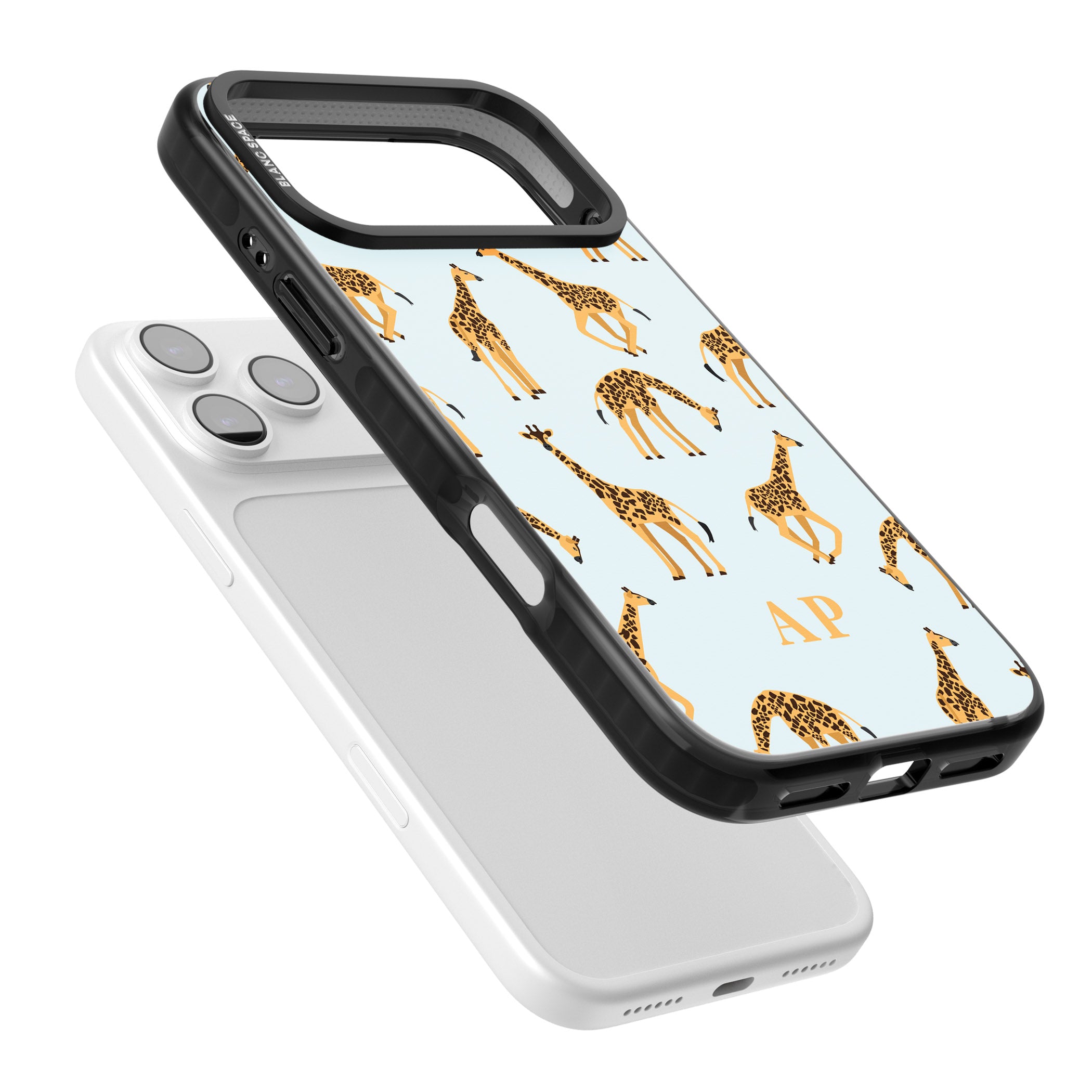 Personalised Safari Giraffe Pattern On Blue iPhone 17 Pro Max Impact Black Phone Case Colours