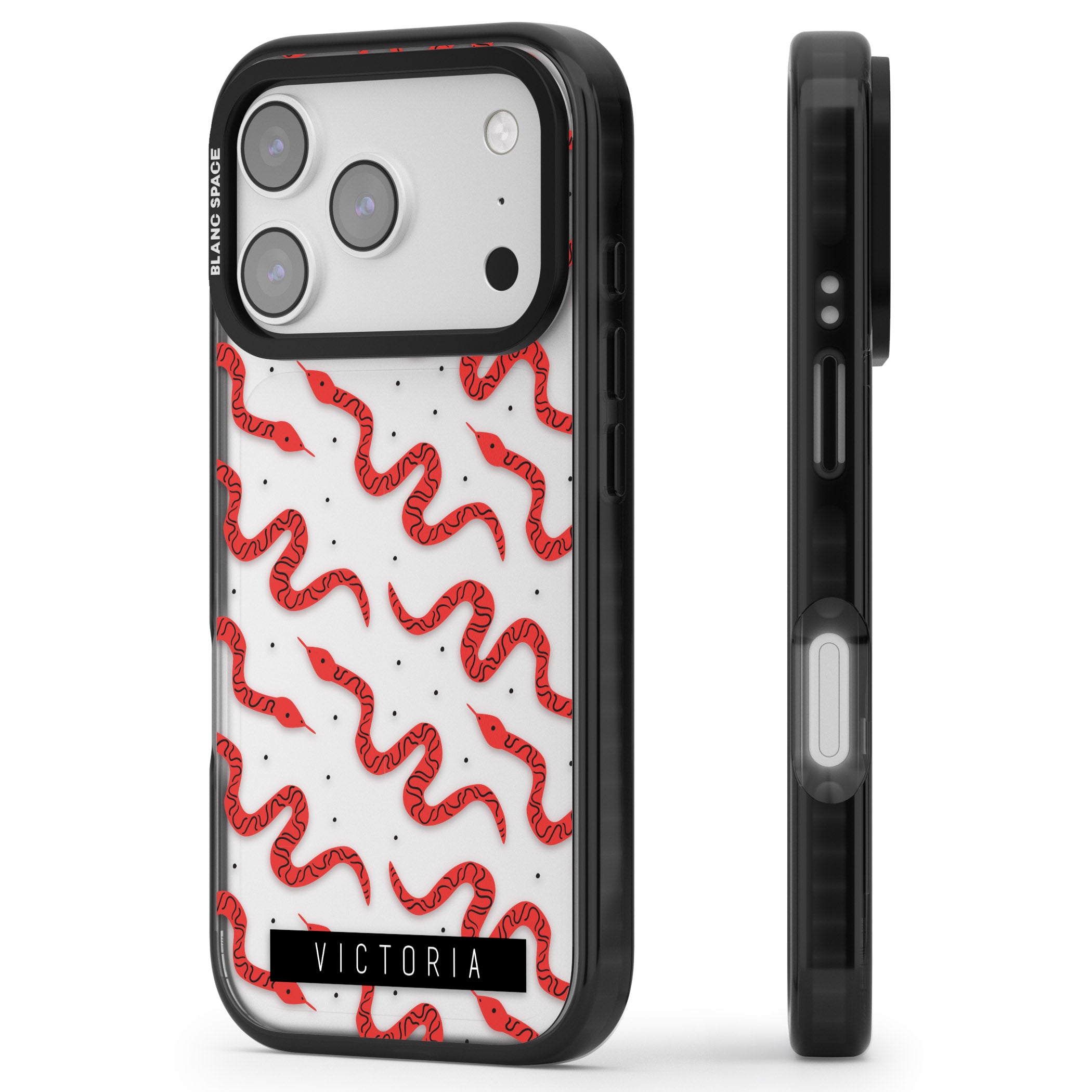 Personalised Red Snake Pattern iPhone 17 Pro Max Impact Black Phone Case Side Profile