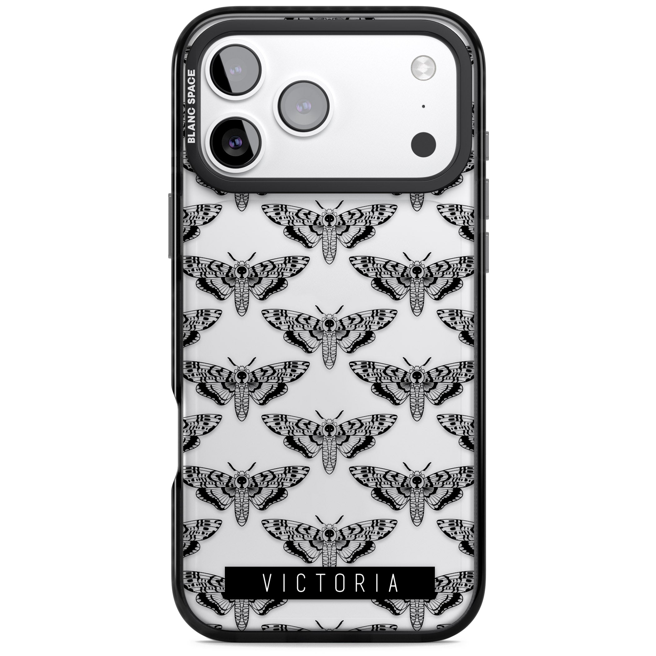 Personalised Hawk Moth Pattern iPhone 17 Pro Max Impact Black Phone Case
