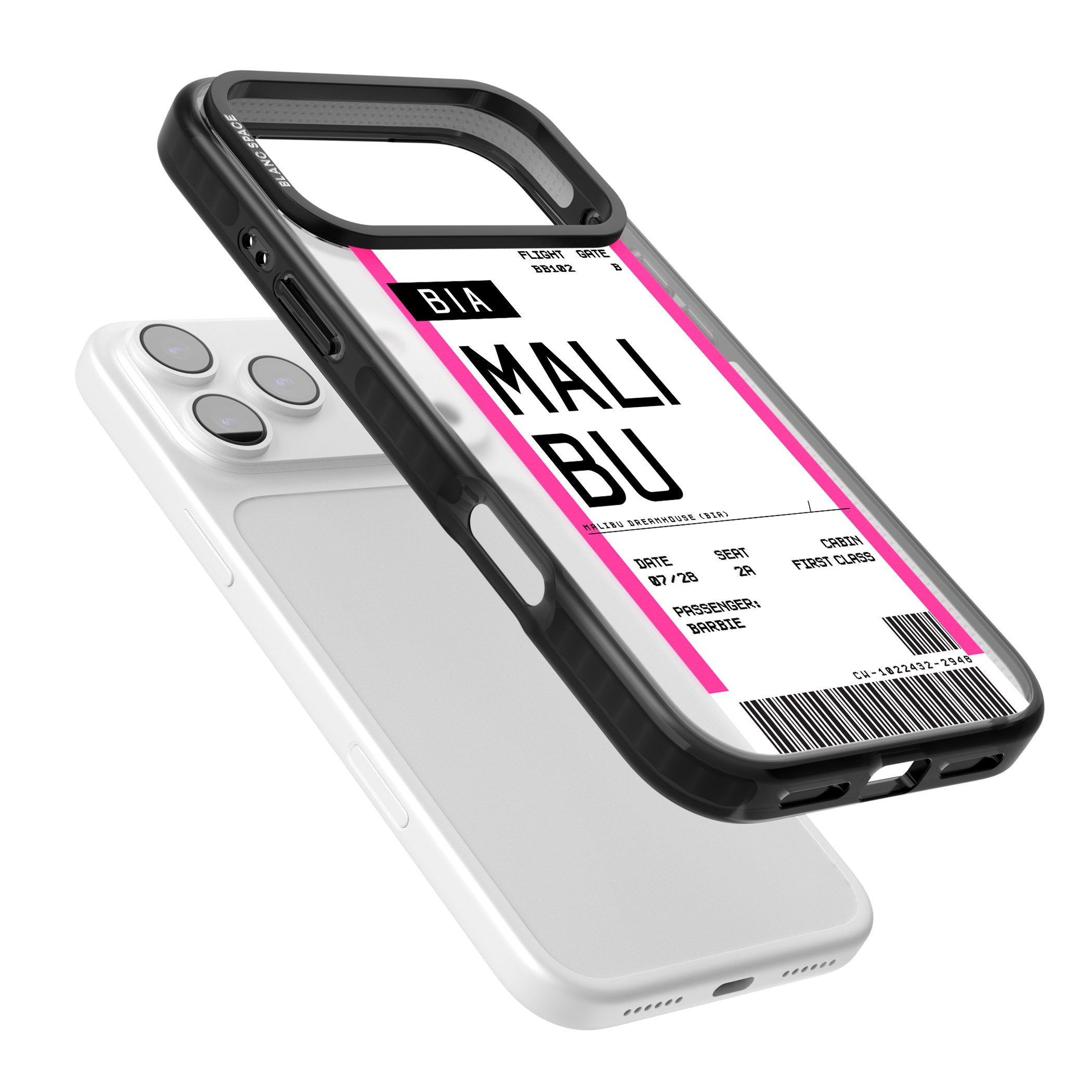 Personalised Pink Malibu Boarding Pass iPhone 17 Pro Max Impact Black Phone Case Colours