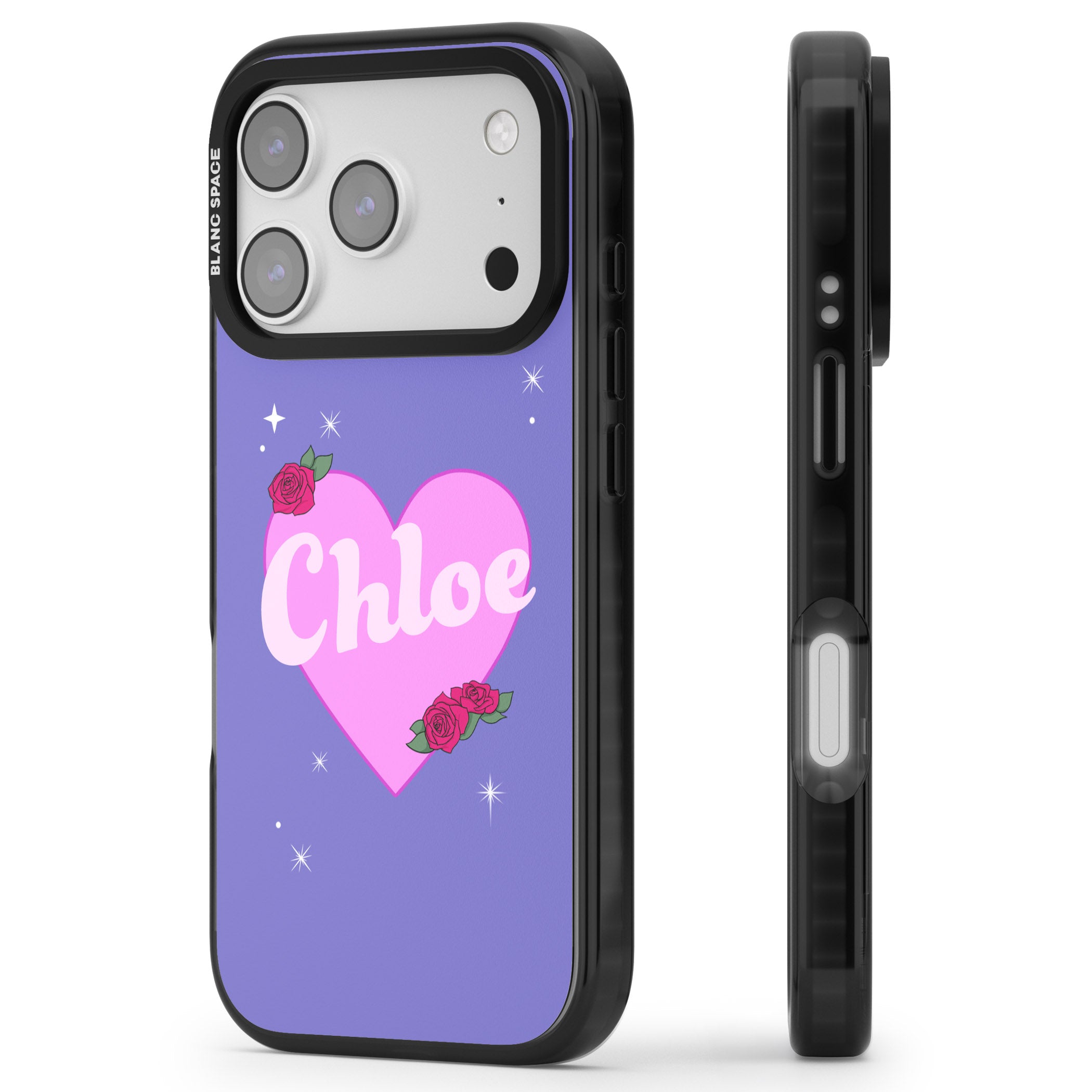 Personalised Glamorous Love Heart iPhone 17 Pro Max Impact Black Phone Case Side Profile