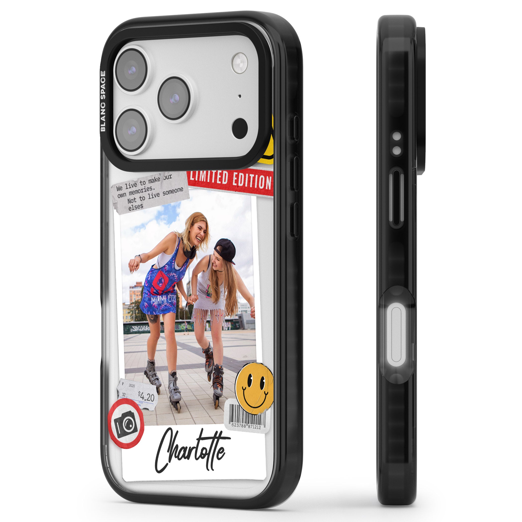 Personalised Sticker Mix Instant Photo iPhone 17 Pro Max Impact Black Phone Case Side Profile