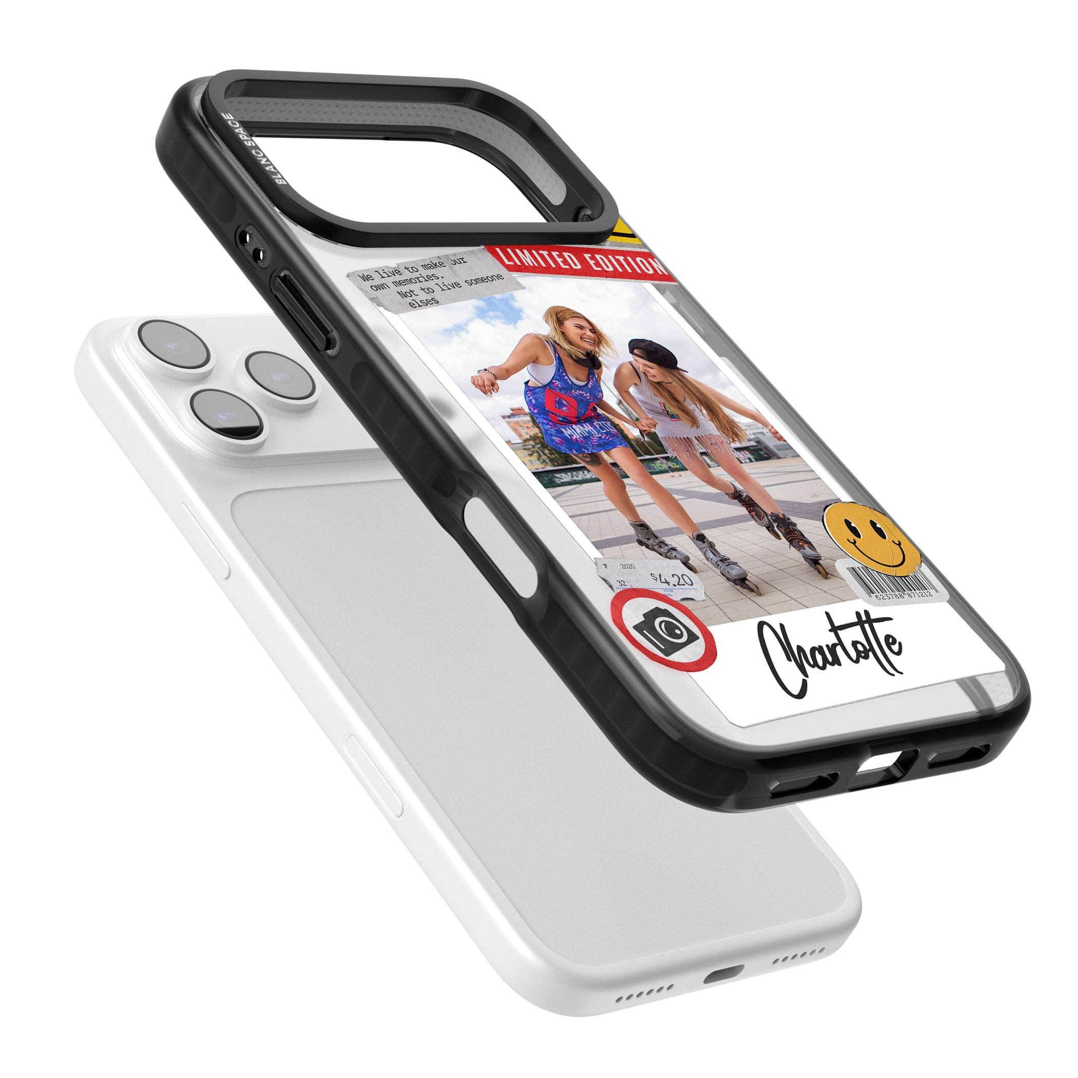 Personalised Sticker Mix Instant Photo iPhone 17 Pro Max Impact Black Phone Case Colours