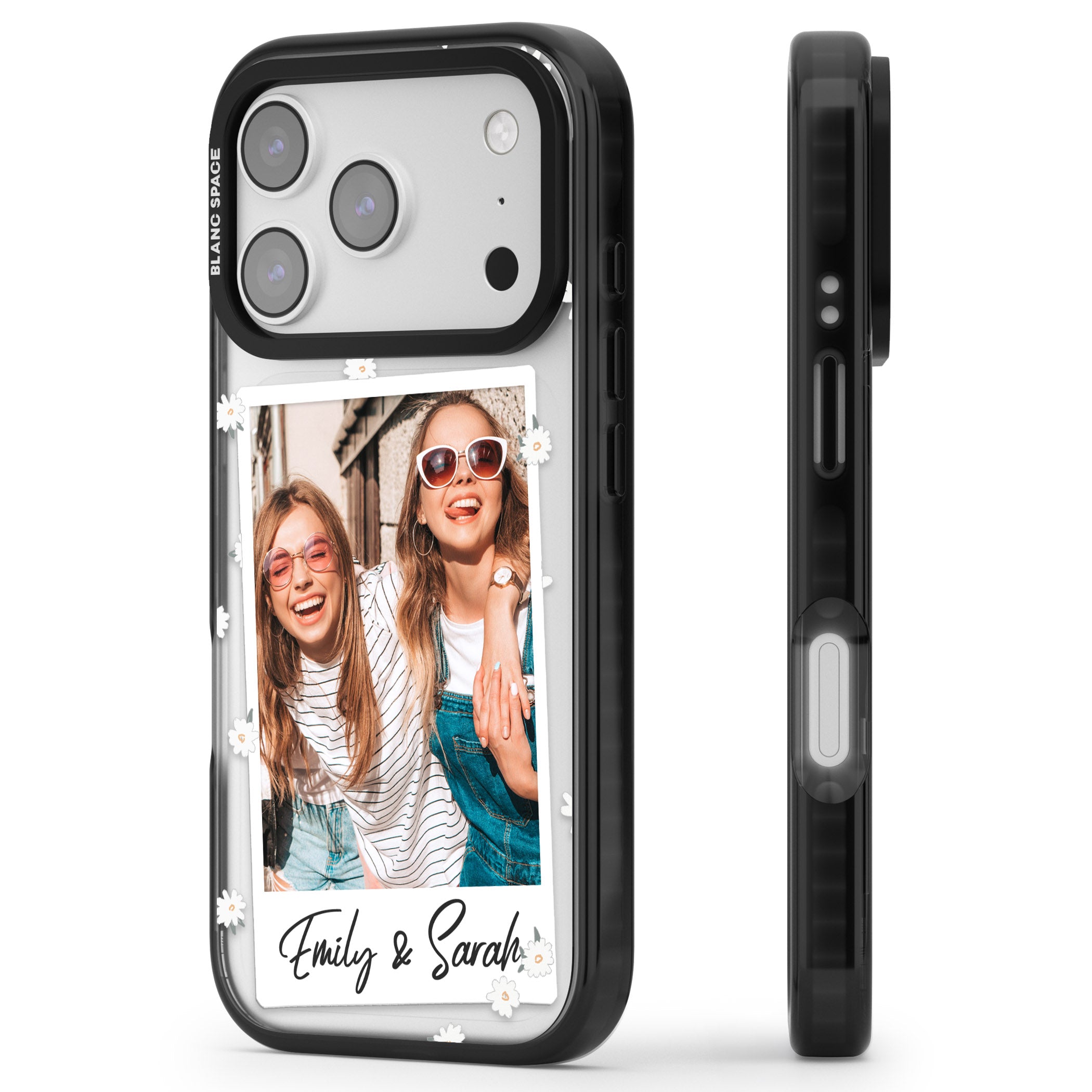 Personalised Daisy Instant Photo iPhone 17 Pro Max Impact Black Phone Case Side Profile