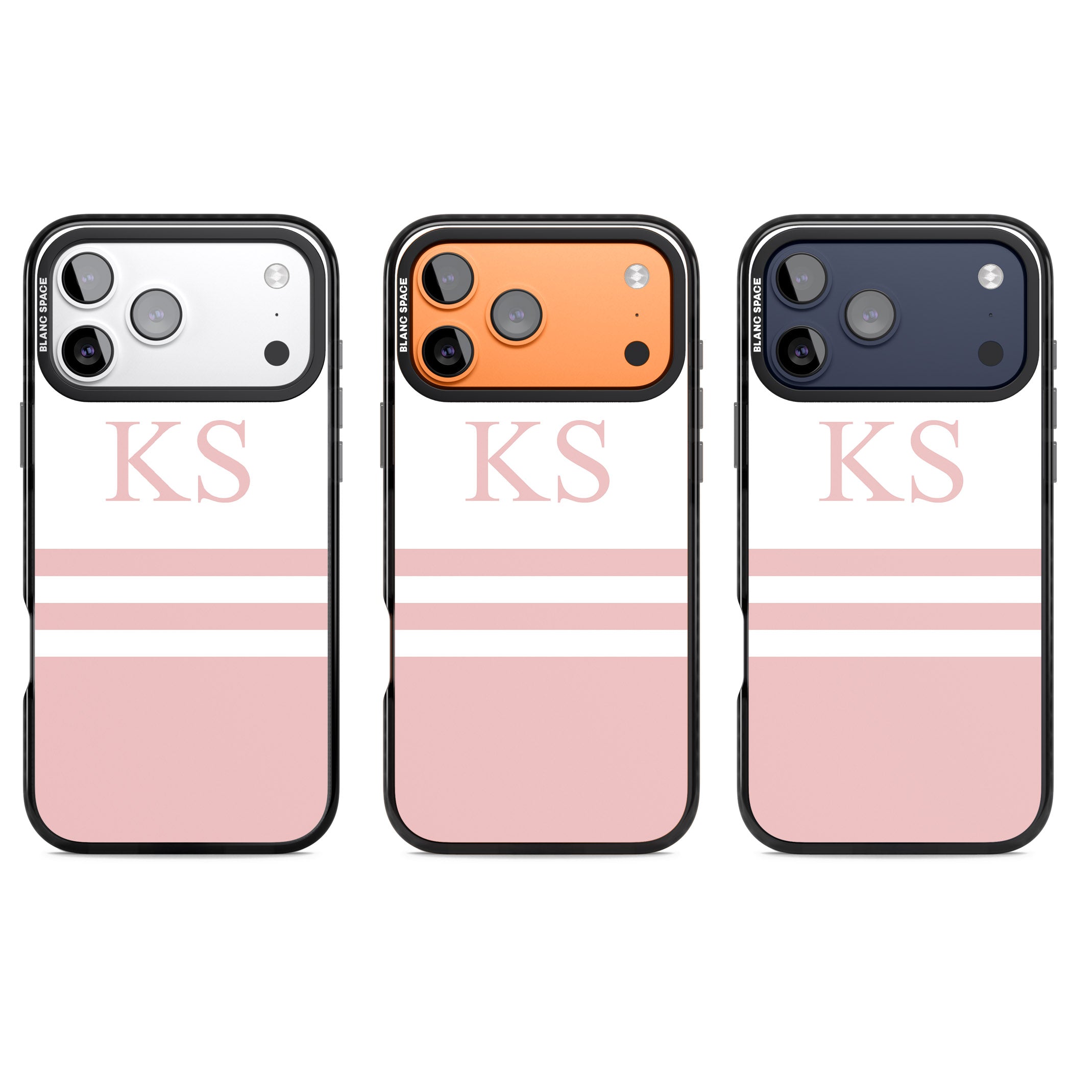 Personalised Pink Stripes & Initials iPhone 17 Pro Impact Black Phone Case APT Impact Protection