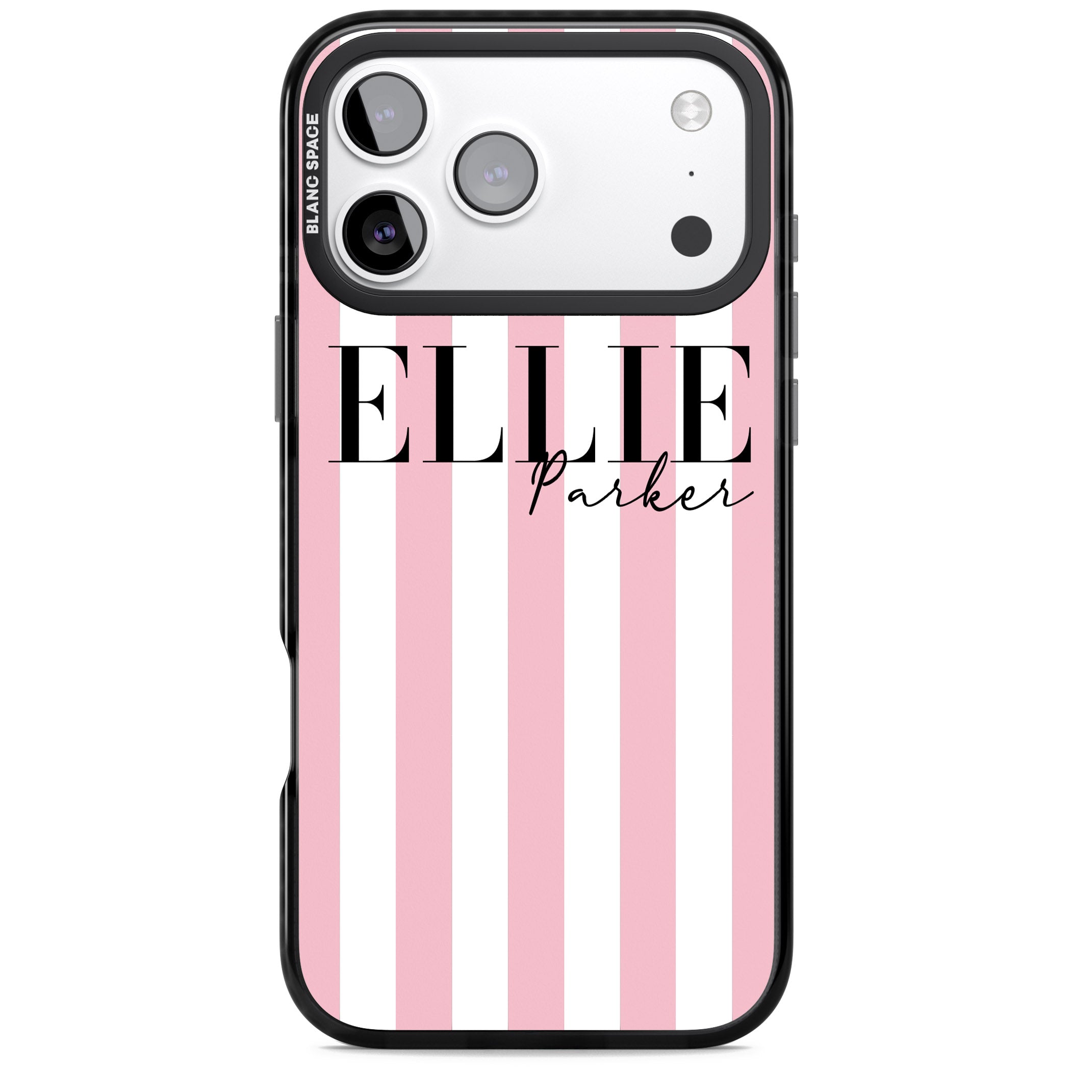 Personalised Pink Stripes iPhone 17 Pro Max Impact Black Phone Case