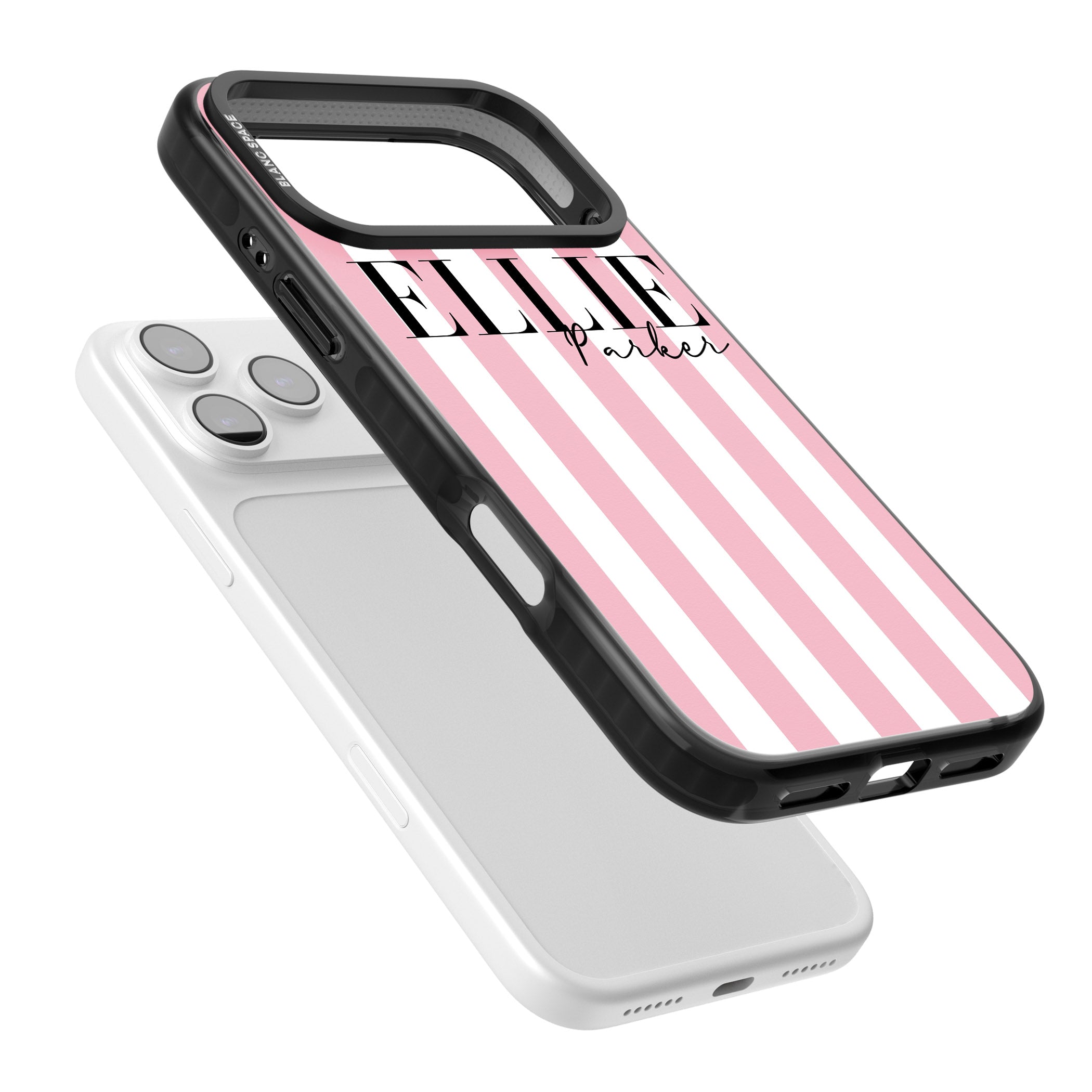 Personalised Pink Stripes iPhone 17 Pro Max Impact Black Phone Case Colours