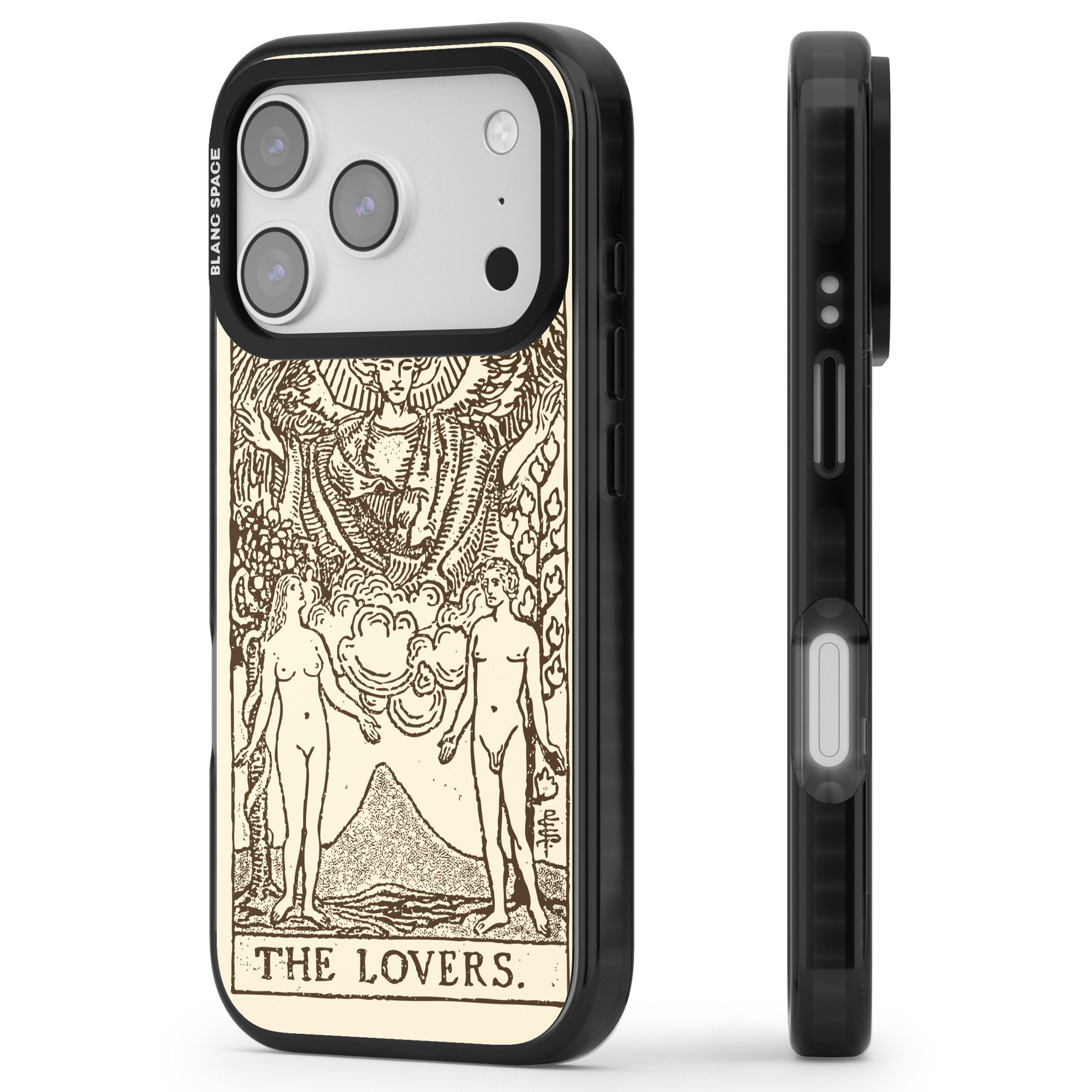 Personalised The Lovers Tarot Card (Cream) iPhone 17 Pro Max Impact Black Phone Case Side Profile