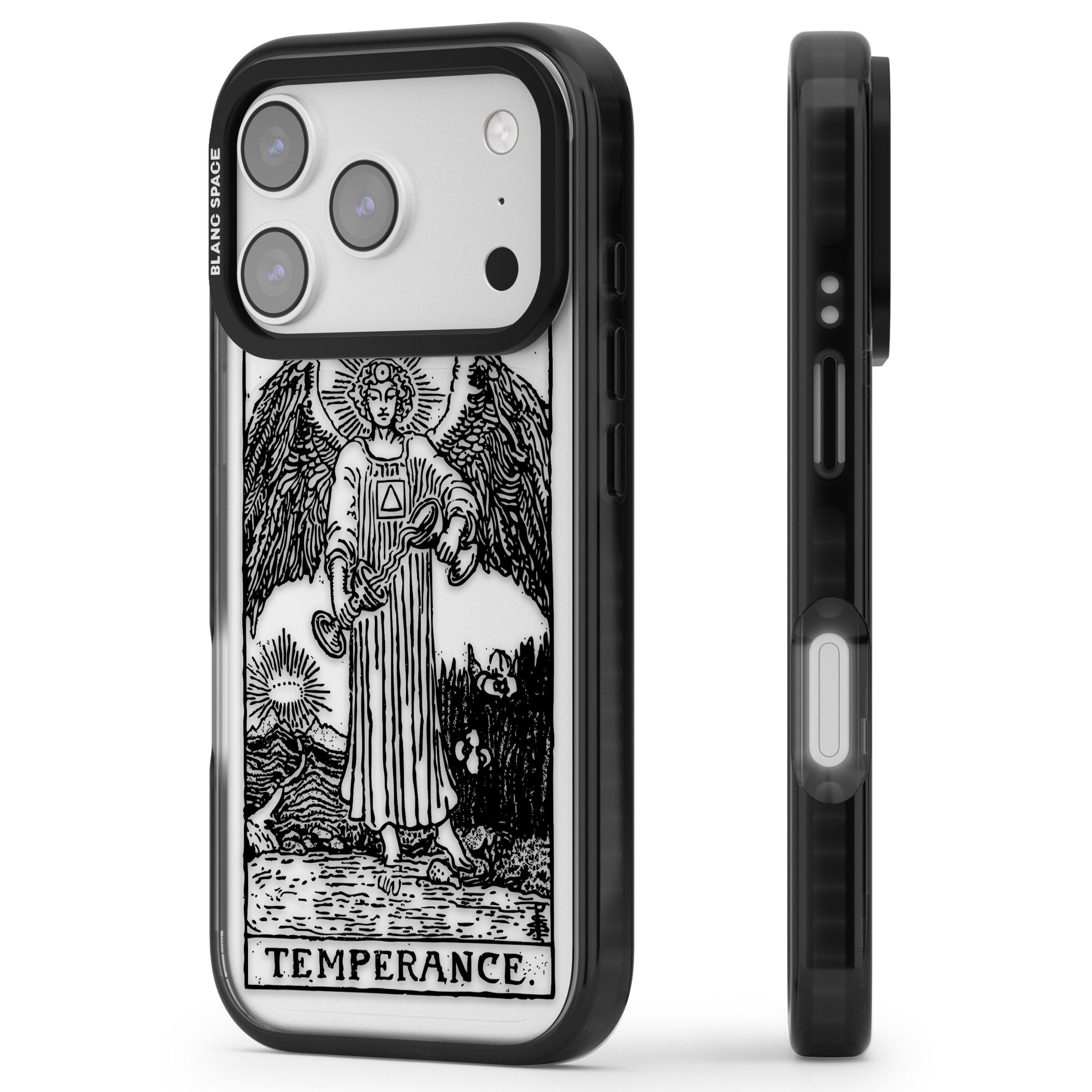 Personalised Temperance Tarot Card (Clear) iPhone 17 Pro Max Impact Black Phone Case Side Profile