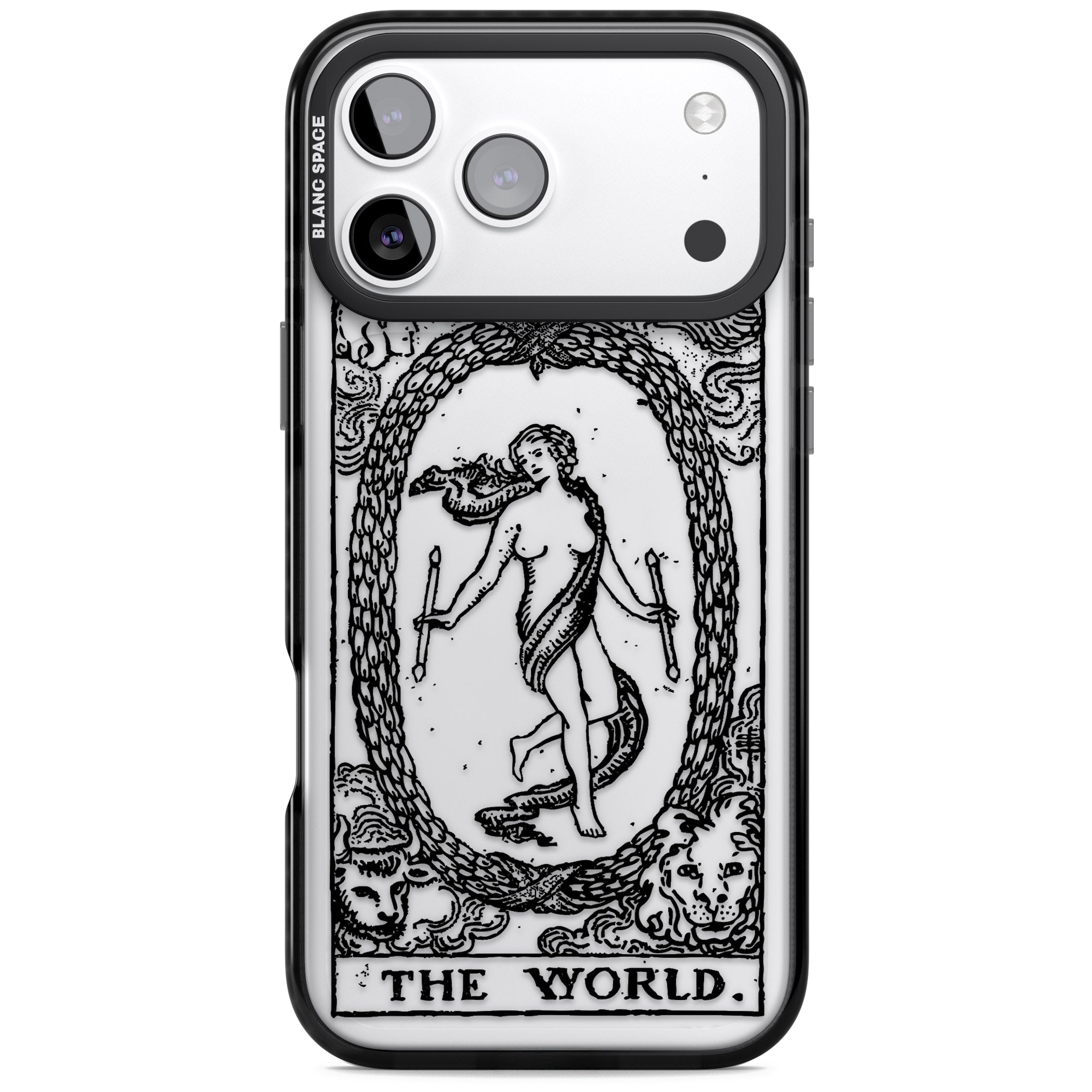 Personalised The World Tarot Card (Clear) iPhone 17 Pro Max Impact Black Phone Case