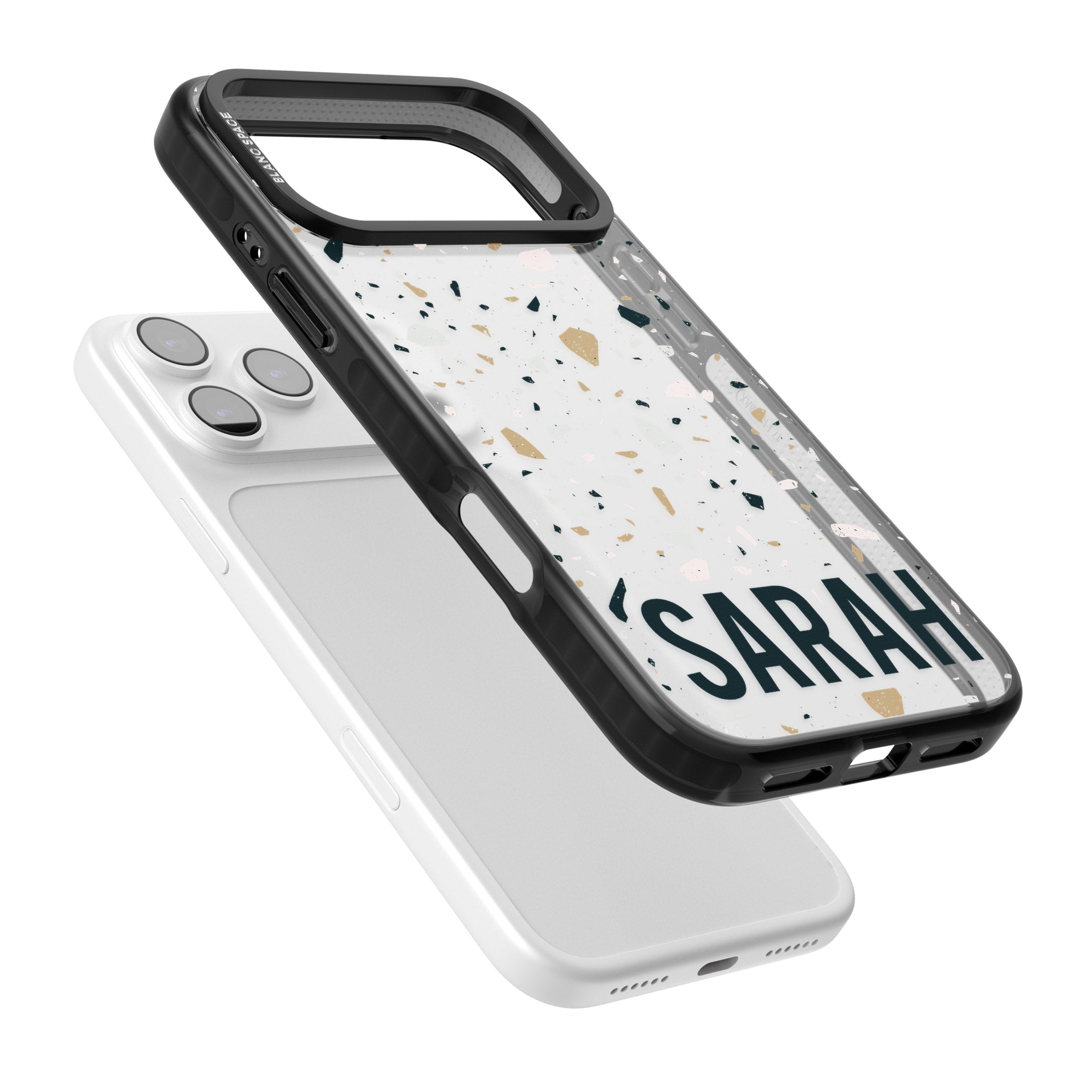 Personalised Terrazzo Blue, Pink, Brown iPhone 17 Pro Max Impact Black Phone Case Colours