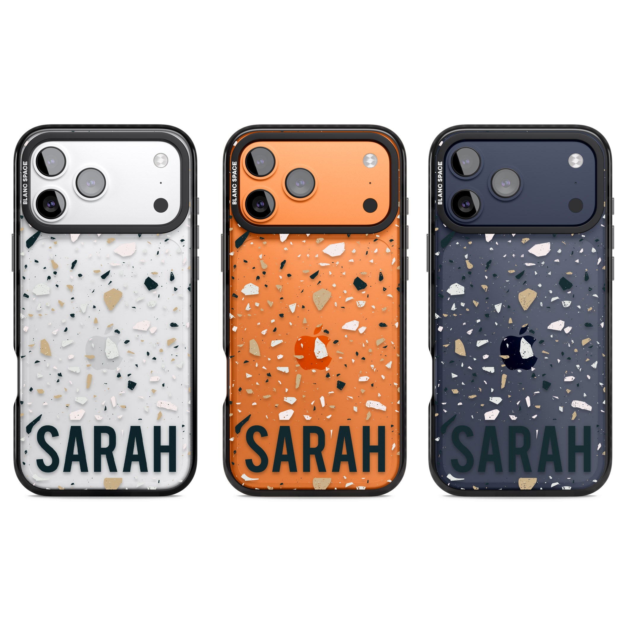 Personalised Terrazzo Blue, Pink, Brown iPhone 17 Pro Impact Black Phone Case APT Impact Protection