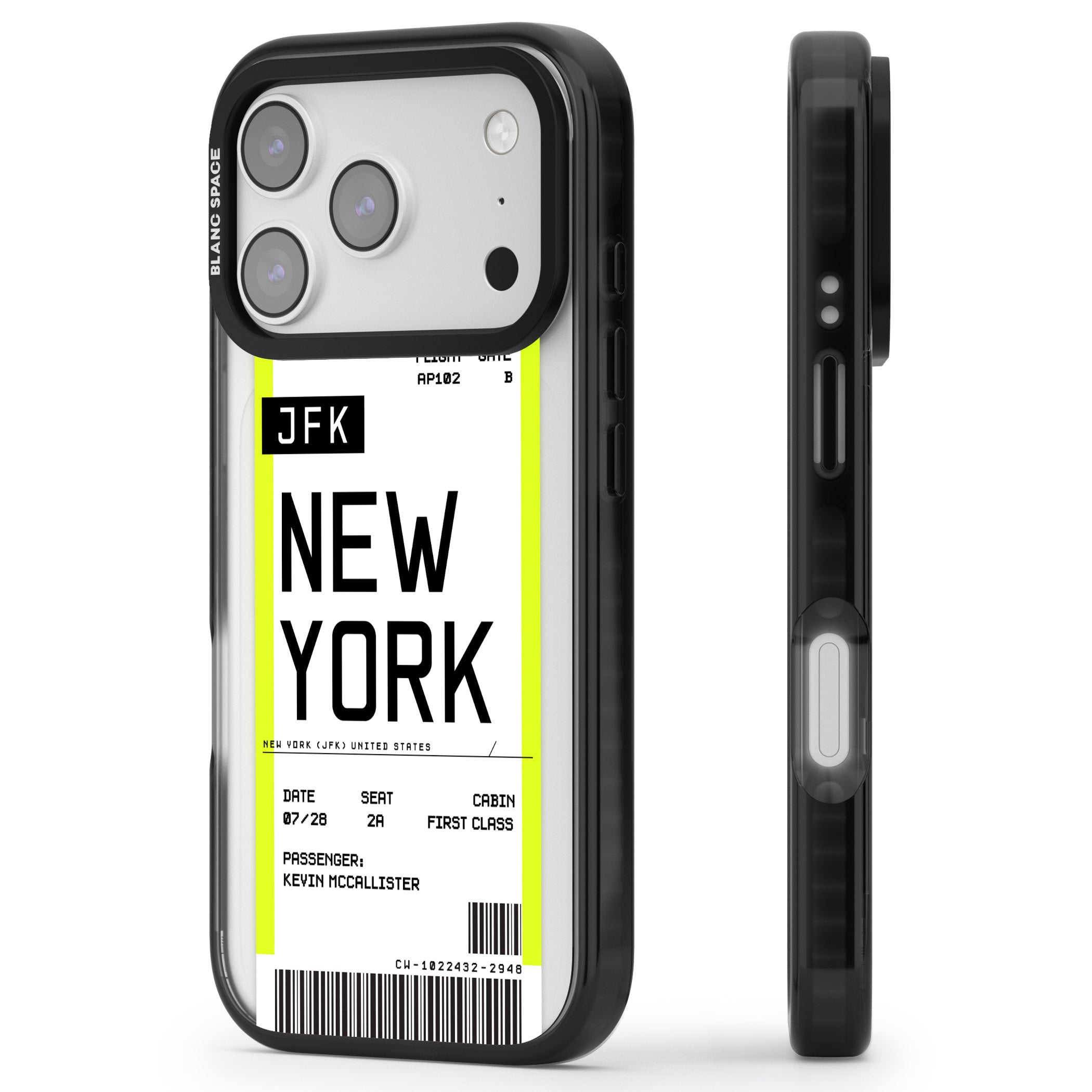 Personalised New York Boarding Pass iPhone 17 Pro Max Impact Black Phone Case Side Profile