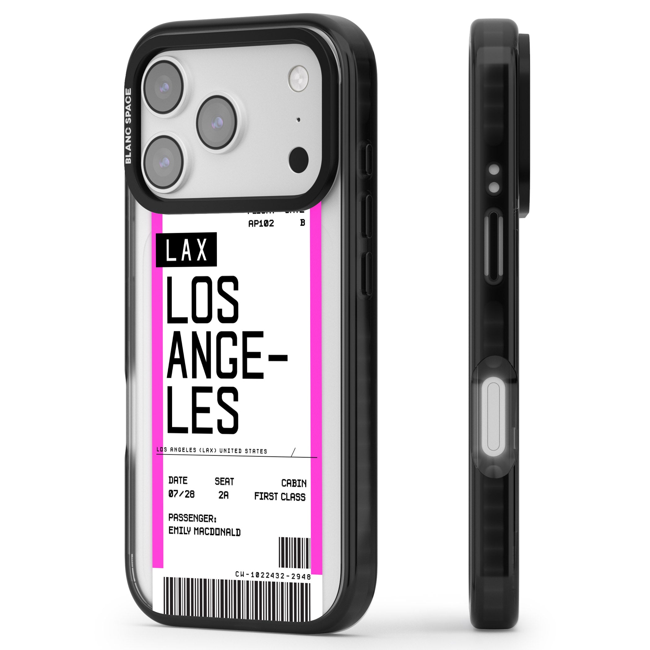 Personalised Los Angeles Boarding Pass iPhone 17 Pro Max Impact Black Phone Case Side Profile