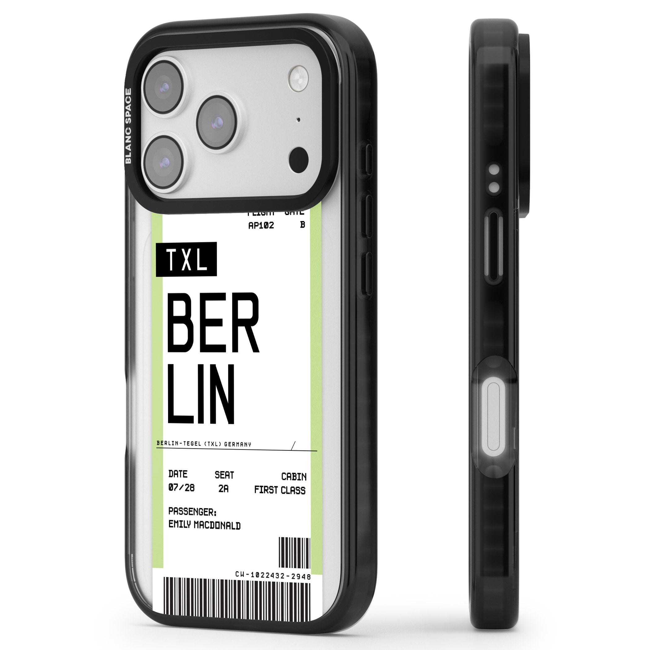 Personalised Berlin Boarding Pass iPhone 17 Pro Max Impact Black Phone Case Side Profile