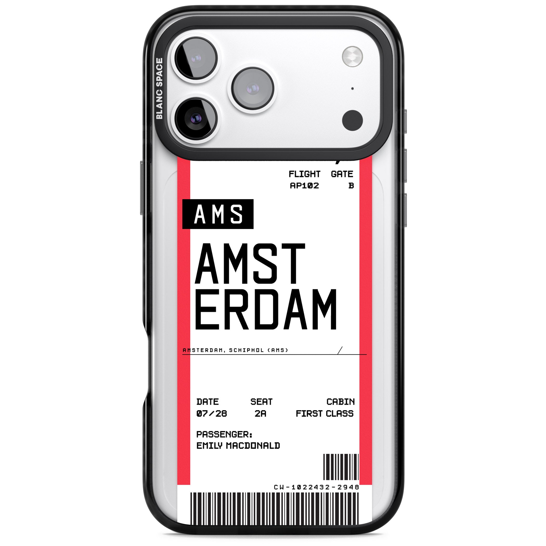 Personalised Amsterdam Boarding Pass iPhone 17 Pro Max Impact Black Phone Case