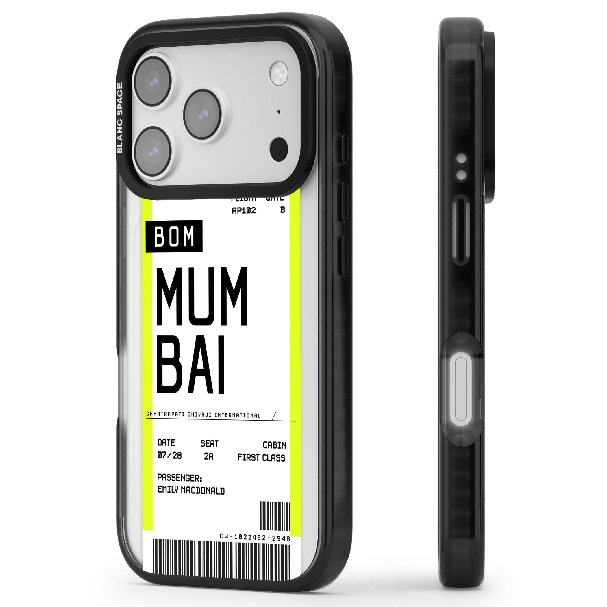 Personalised Mumbai Boarding Pass iPhone 17 Pro Max Impact Black Phone Case Side Profile